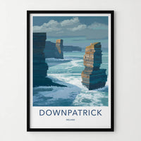 Downpatrick Poster - Ireland Travel Art - Layered Sea Stacks Home Art