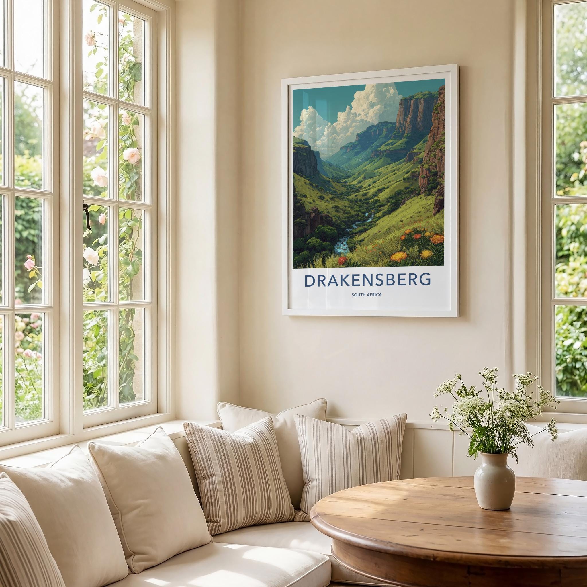 Drakensberg Poster - South Africa Travel Art - Lush Green Valley Wall Decor