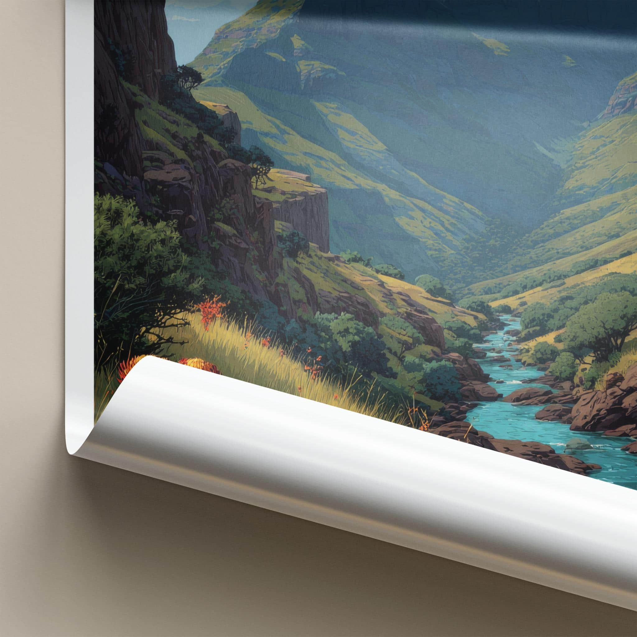 Drakensberg Poster - South Africa Travel Art - Towering Peaks River Wall Decor