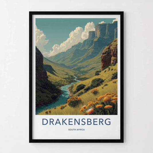 Drakensberg Poster - South Africa Travel Art - Vibrant Valley Flowers Home Decor