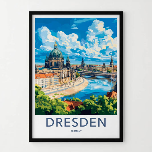 Dresden Poster - Germany Travel Art - Historic River Panorama Home Decor