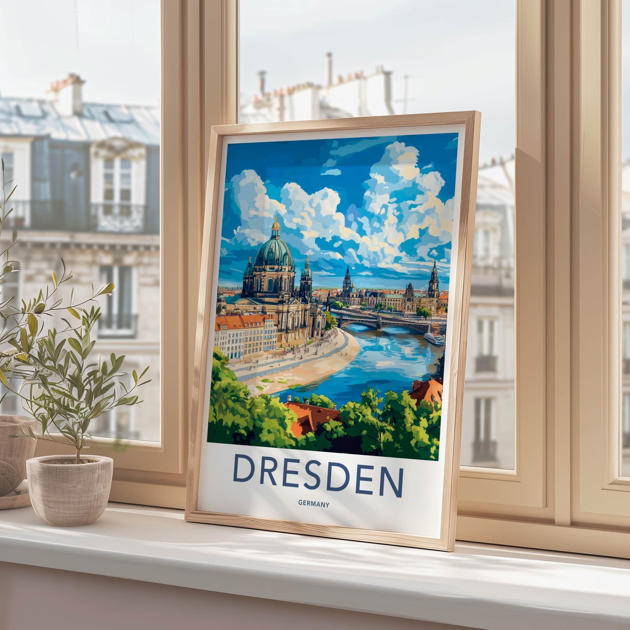 Dresden Poster - Germany Travel Art - Historic River Panorama Home Decor