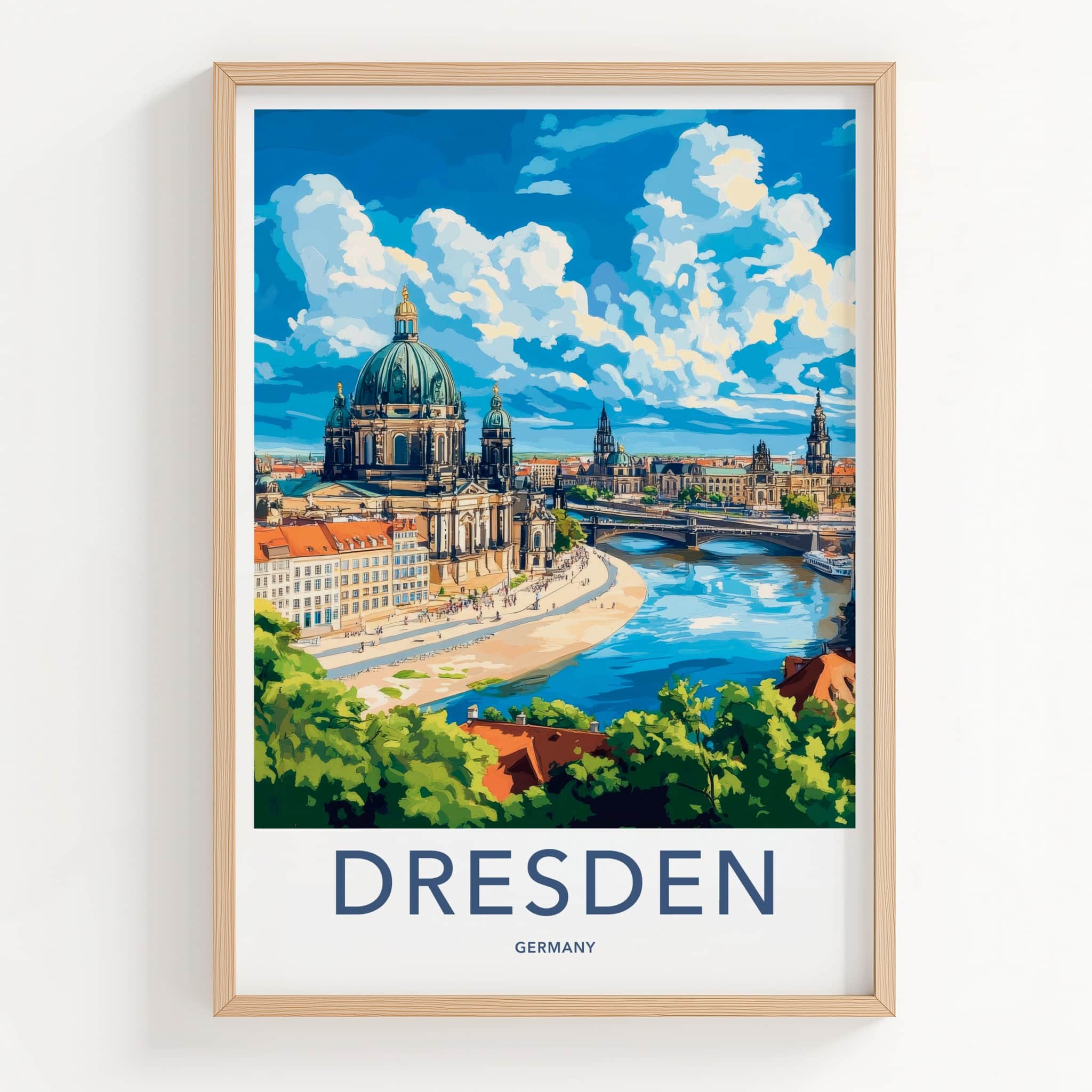 Dresden Poster - Germany Travel Art - Historic River Panorama Home Decor