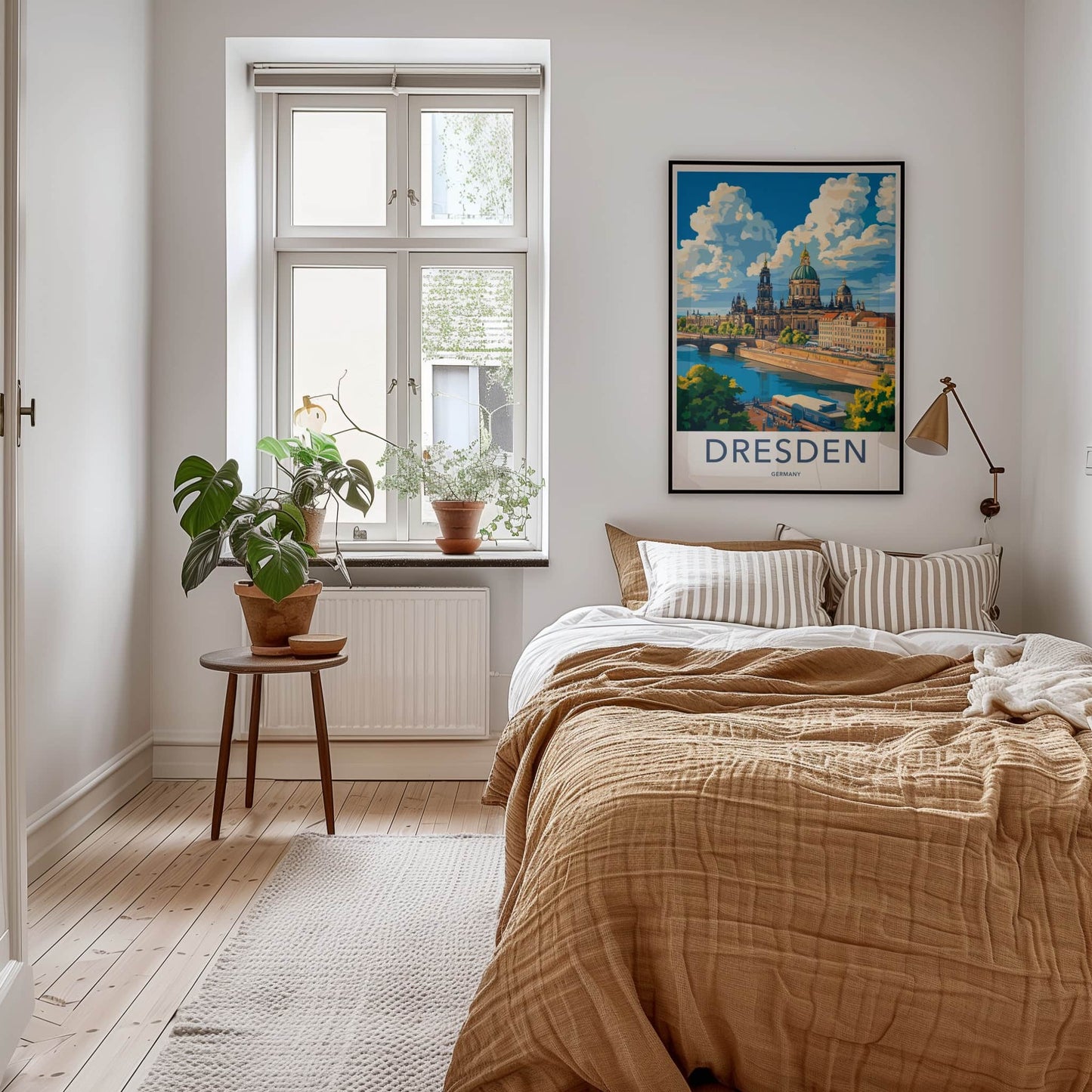 Dresden Poster - Germany Travel Art - Riverfront Cathedral Sky Home Decor