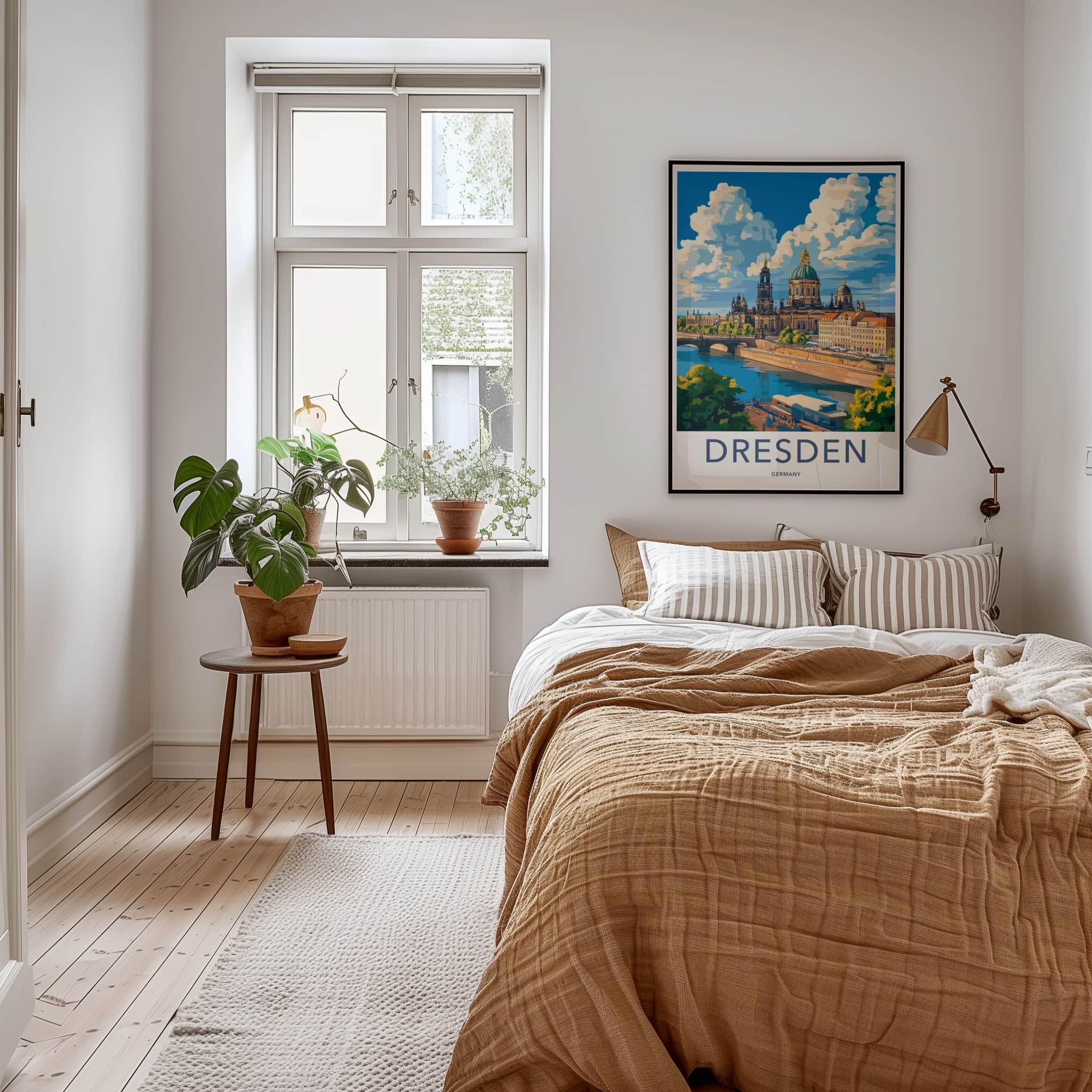 Dresden Poster - Germany Travel Art - Riverfront Cathedral Sky Home Decor