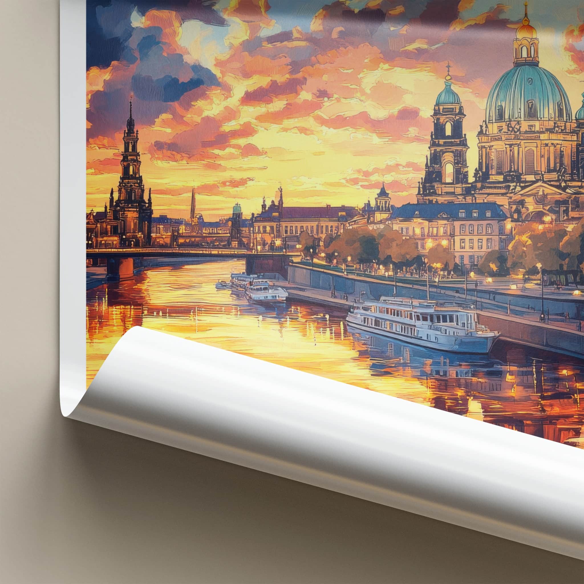 Dresden Poster - Germany Travel Art - Vibrant River Sunset Wall Decor