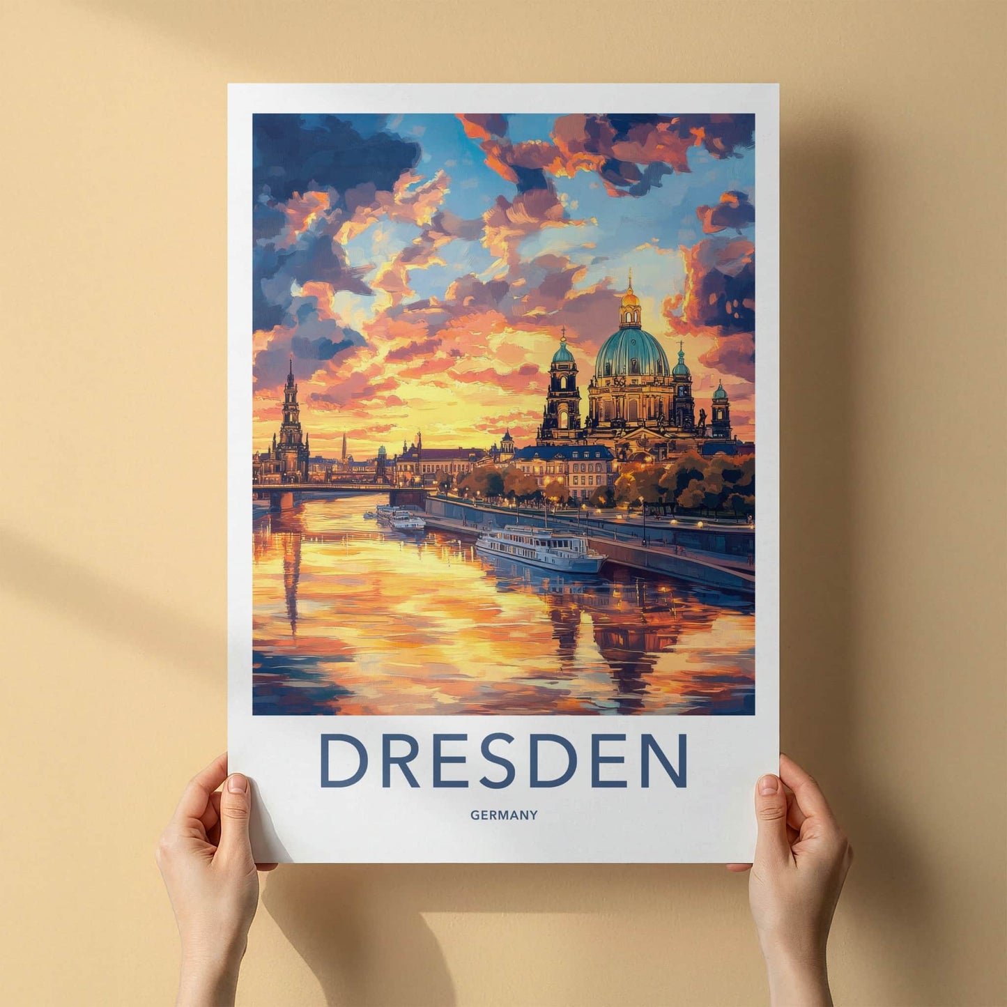 Dresden Poster - Germany Travel Art - Vibrant River Sunset Wall Decor