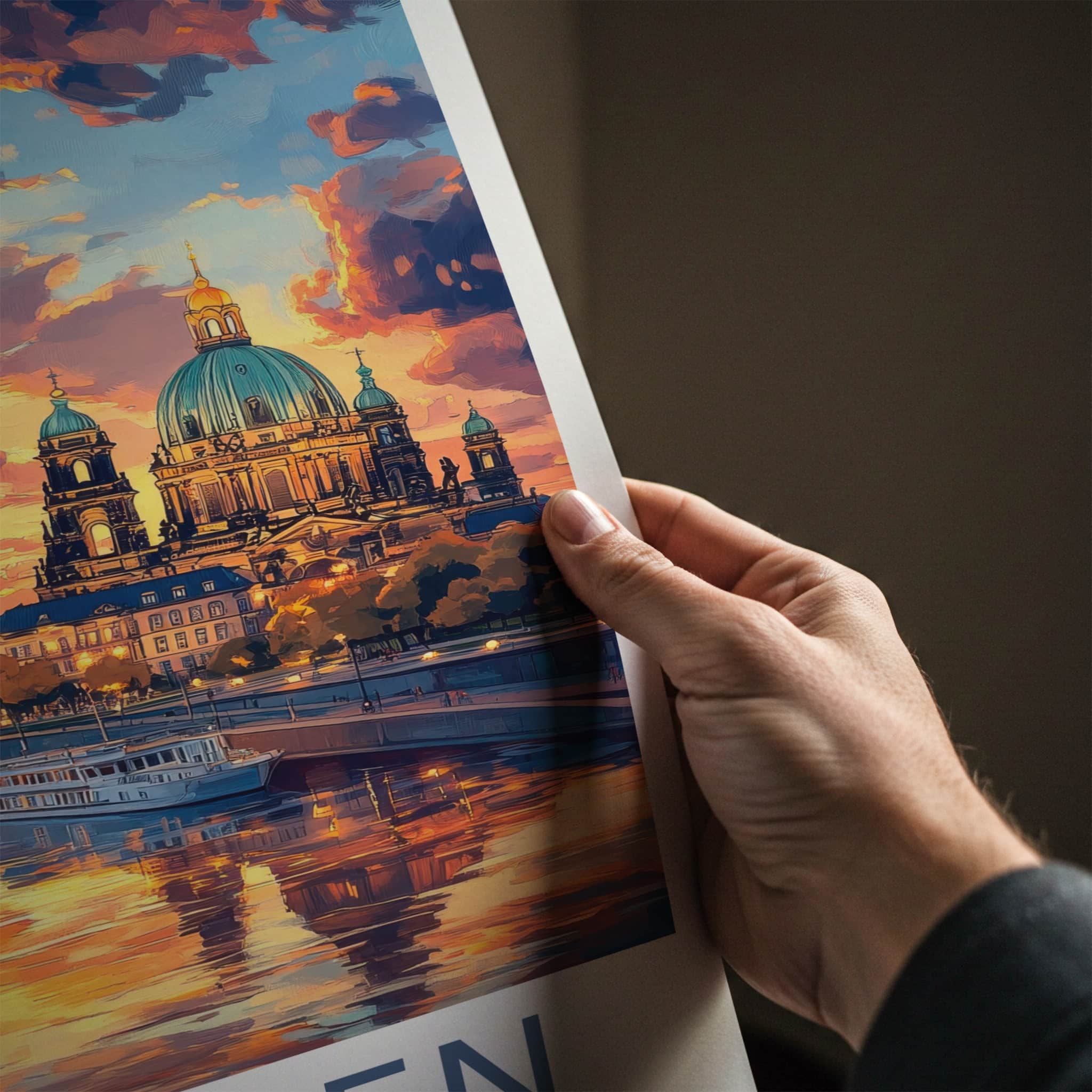 Dresden Poster - Germany Travel Art - Vibrant River Sunset Wall Decor