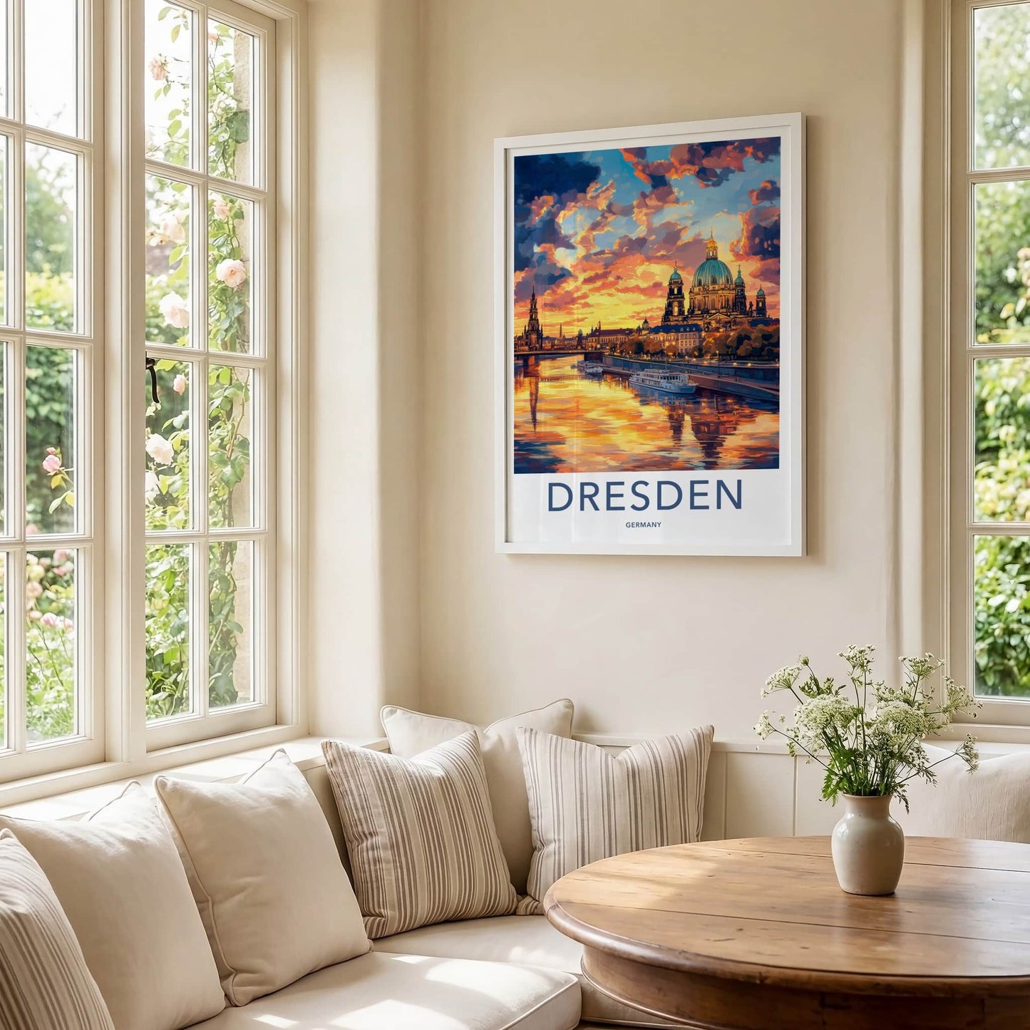 Dresden Poster - Germany Travel Art - Vibrant River Sunset Wall Decor
