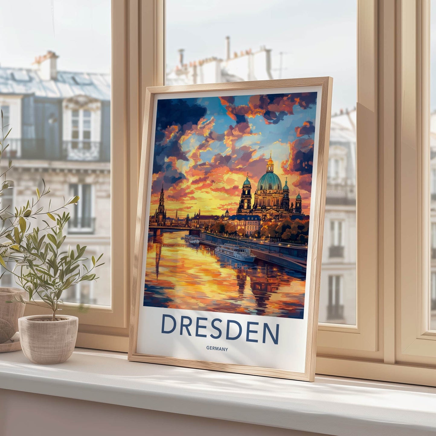 Dresden Poster - Germany Travel Art - Vibrant River Sunset Wall Decor