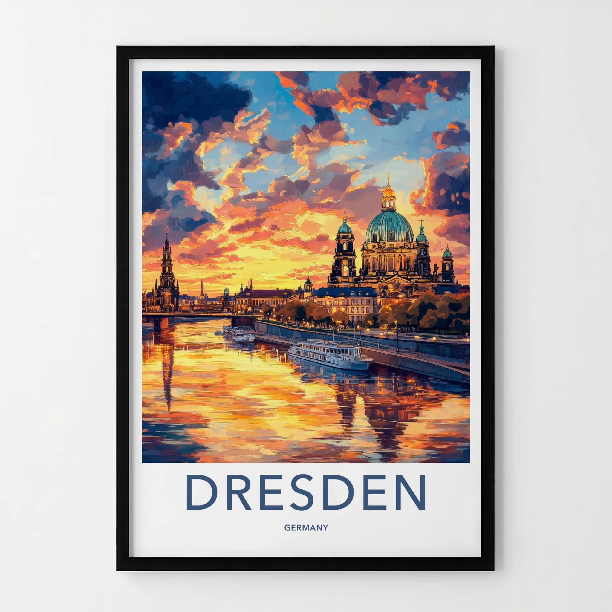 Dresden Poster - Germany Travel Art - Vibrant River Sunset Wall Decor