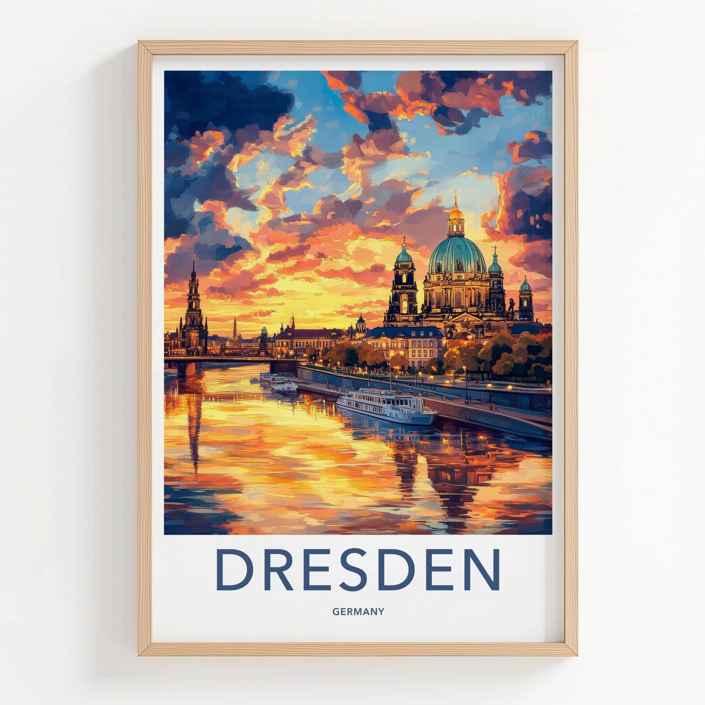 Dresden Poster - Germany Travel Art - Vibrant River Sunset Wall Decor
