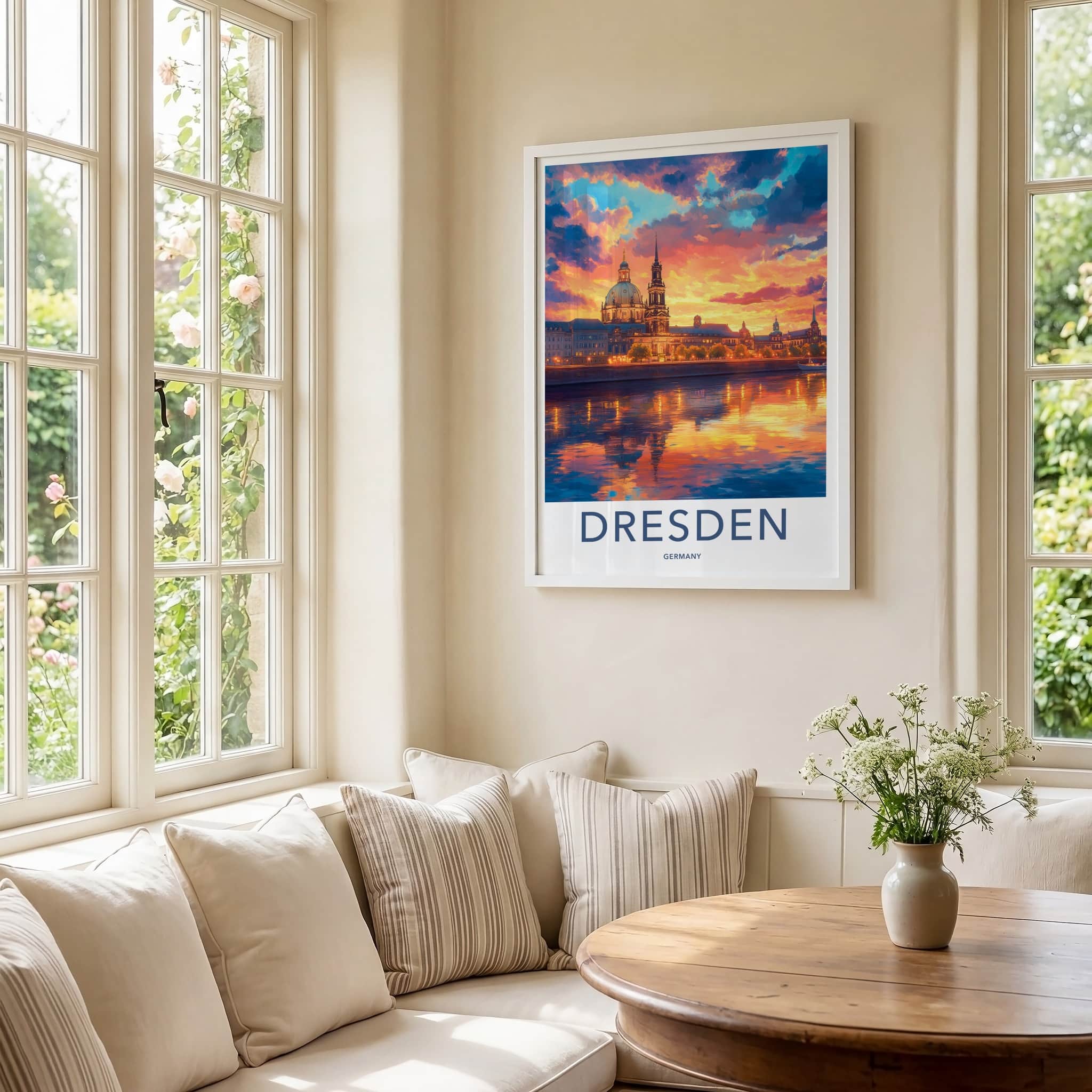 Dresden Poster - Germany Travel Art - Vibrant Sunset City Home Decor