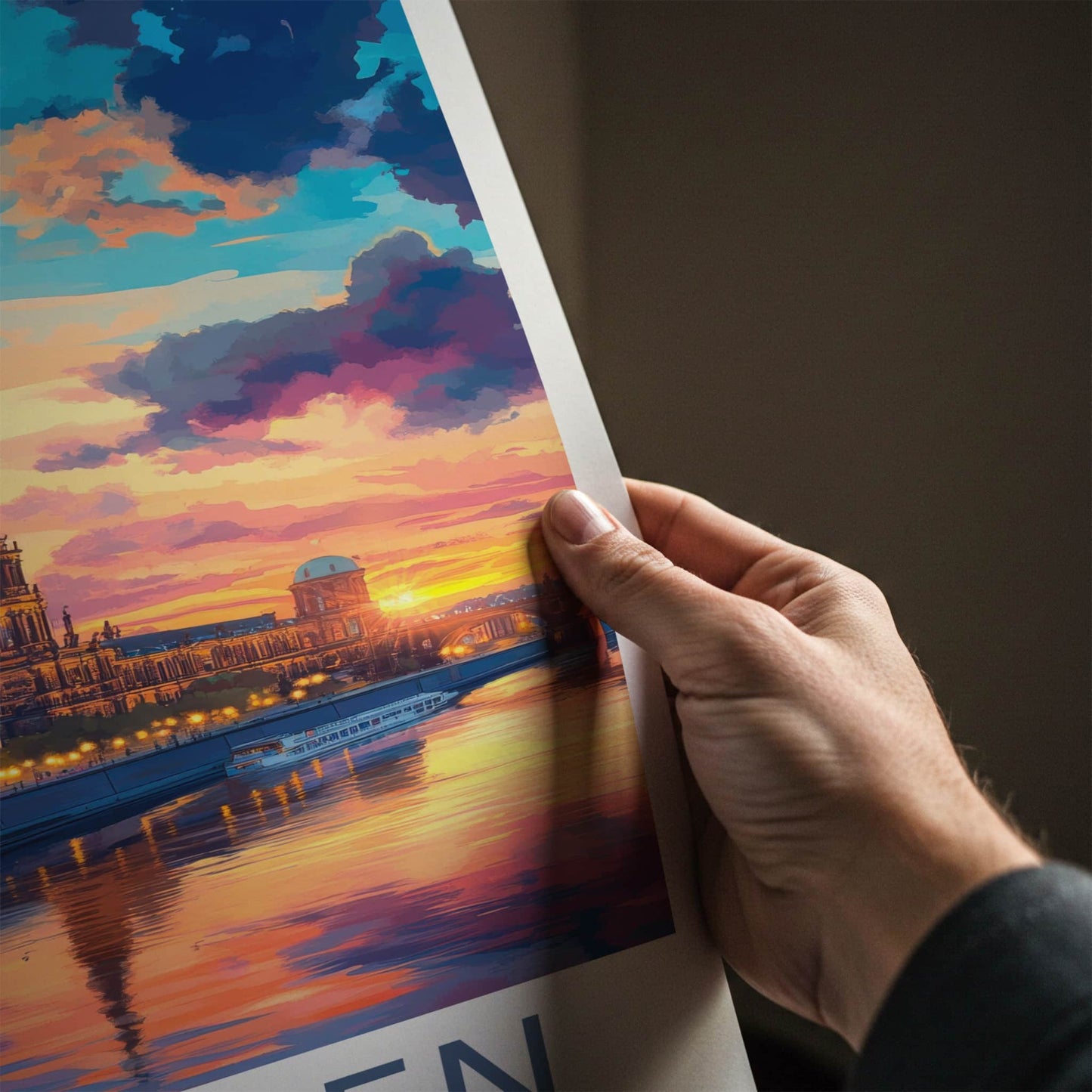 Dresden Poster - Germany Wall Art - Vibrant River Sunset Home Decor