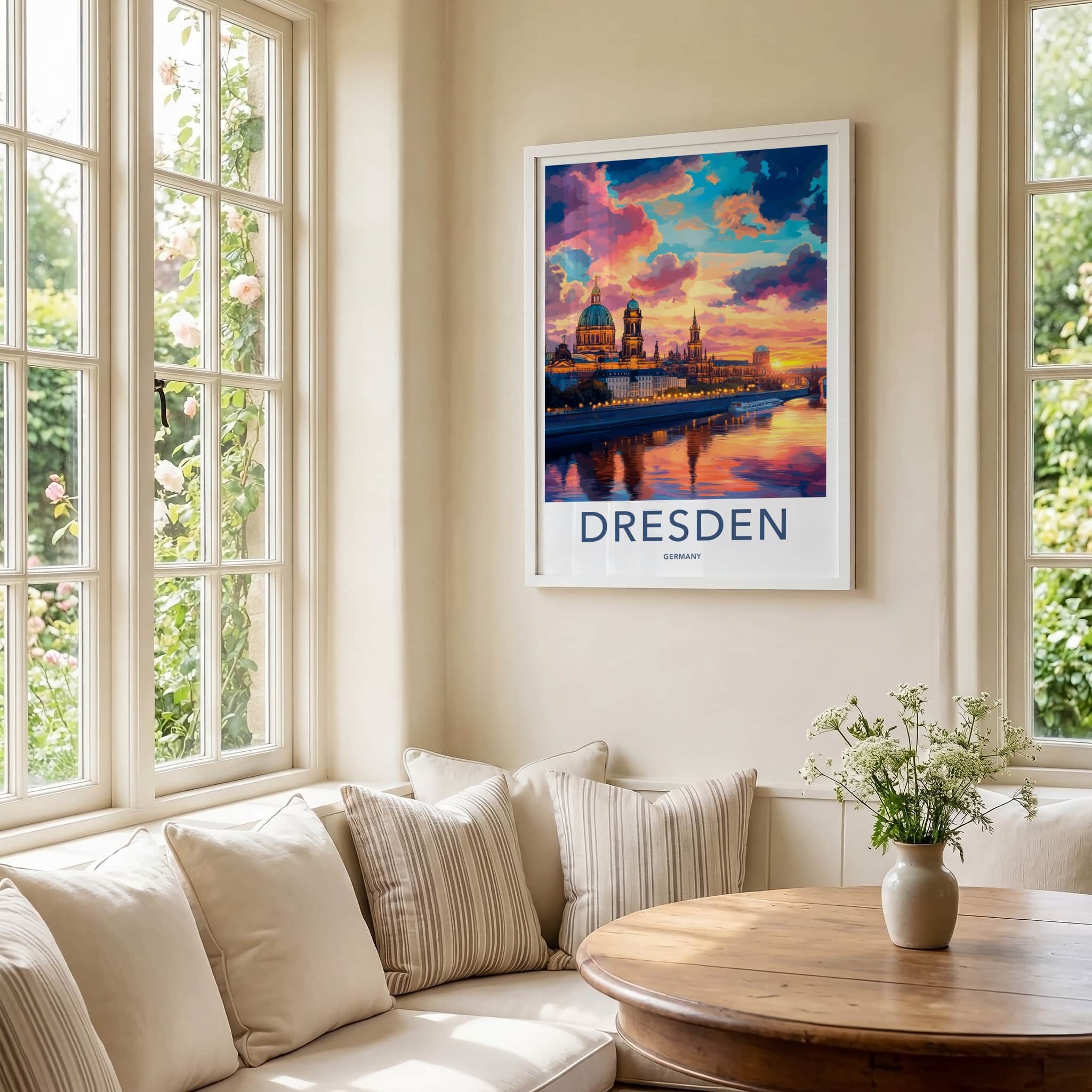 Dresden Poster - Germany Wall Art - Vibrant River Sunset Home Decor