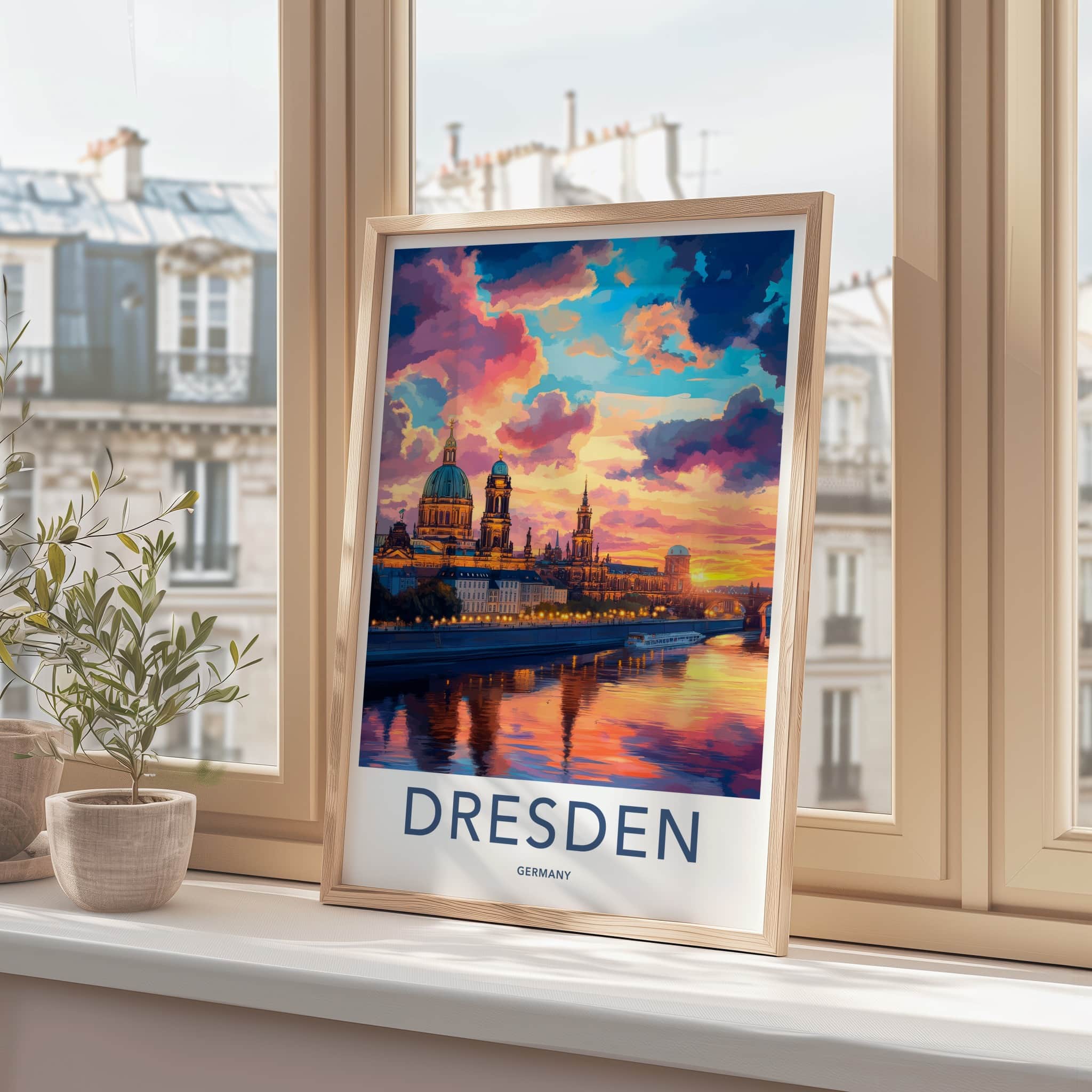 Dresden Poster - Germany Wall Art - Vibrant River Sunset Home Decor