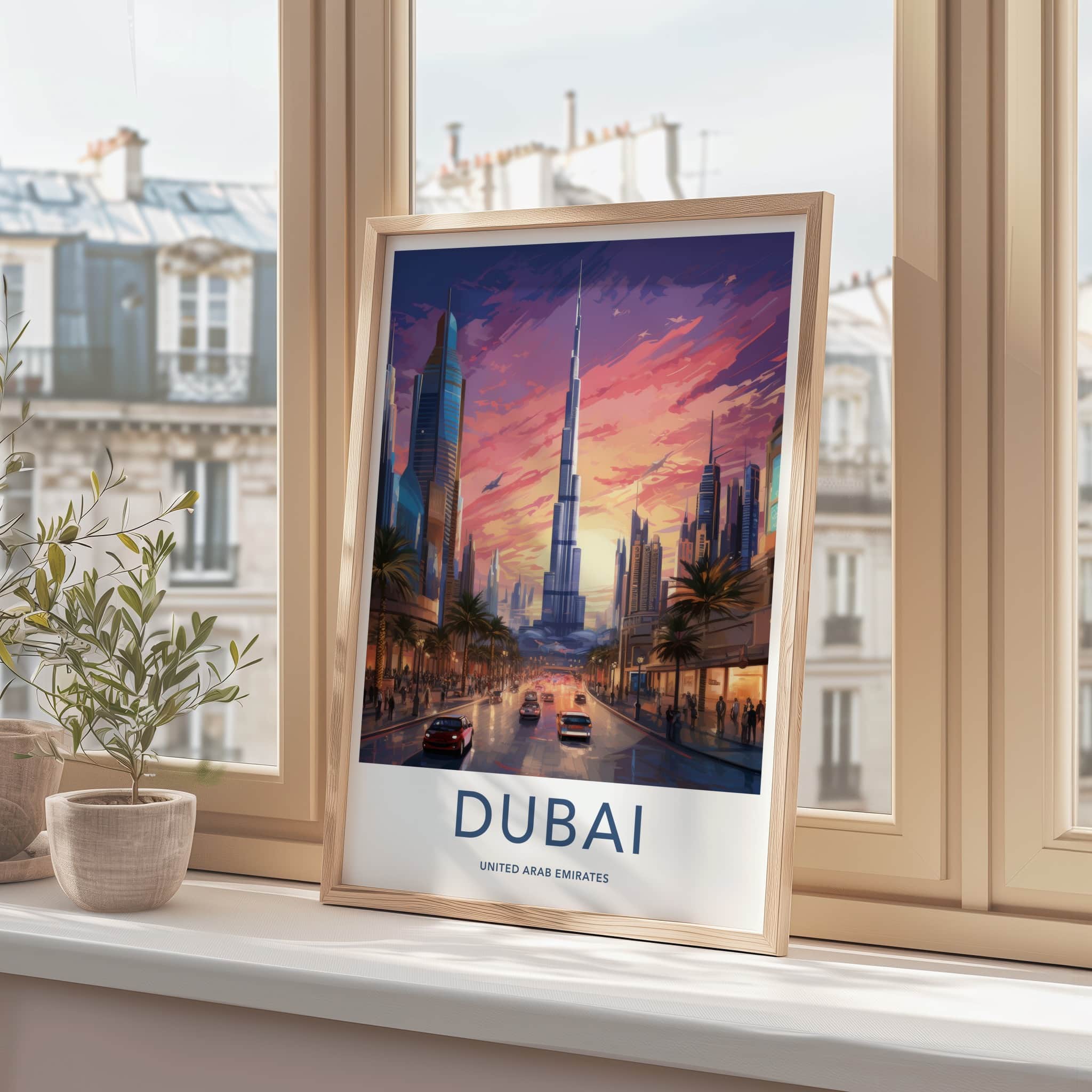 Dubai Poster - United Arab Emirates Travel Art - Burj Khalifa Cityscape Home Decor