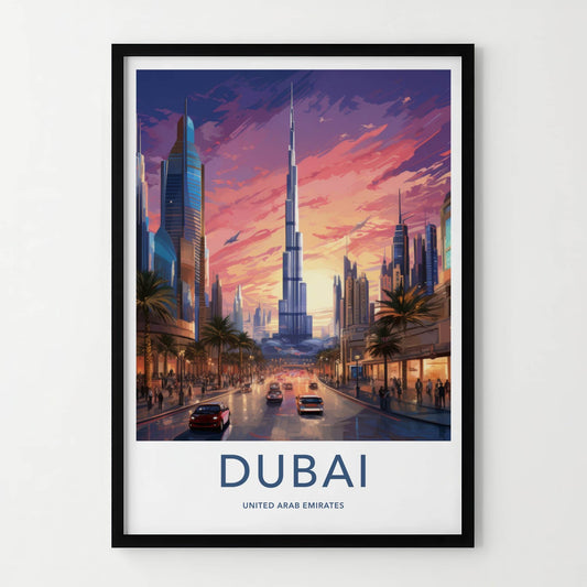 Dubai Poster - United Arab Emirates Travel Art - Burj Khalifa Cityscape Home Decor