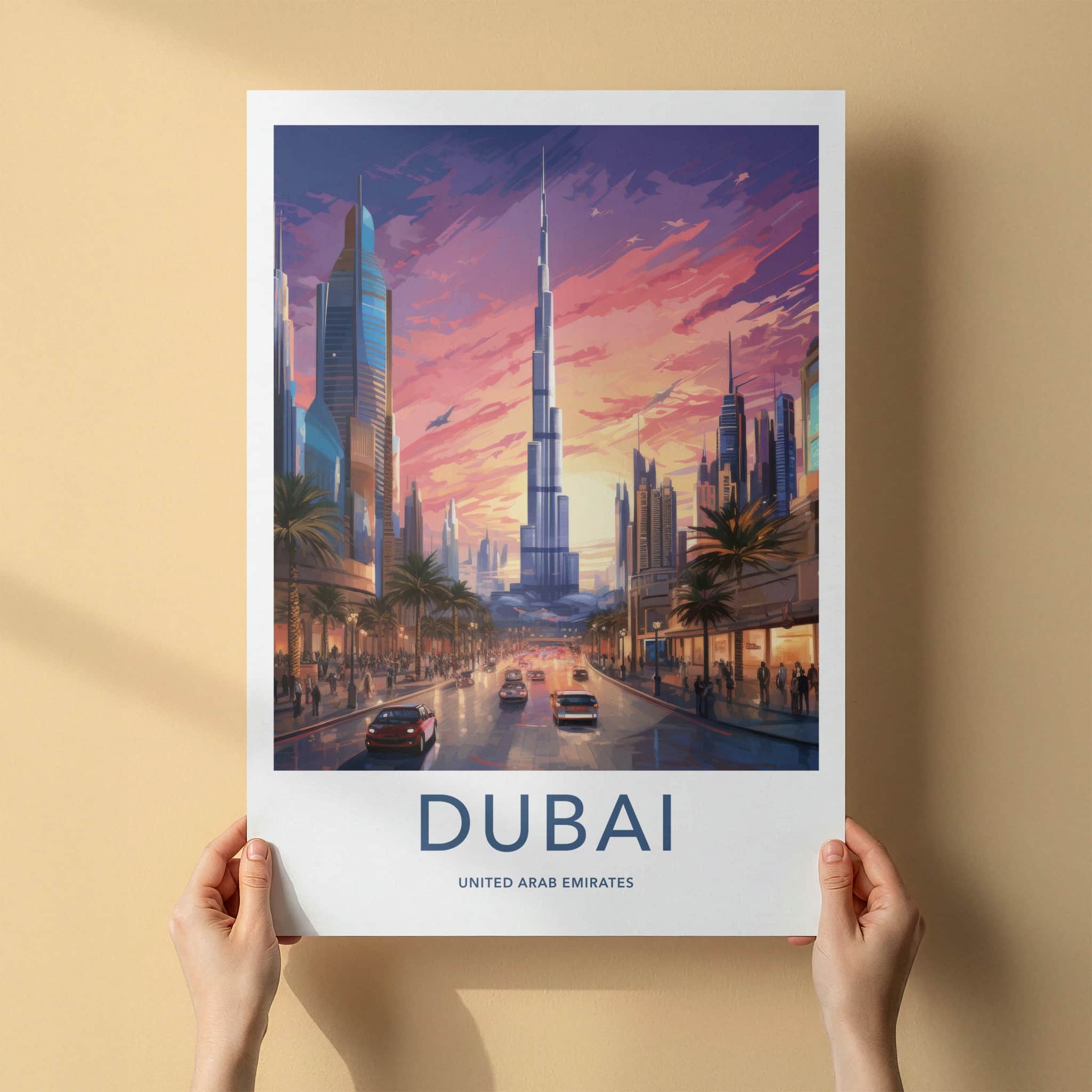 Dubai Poster - United Arab Emirates Travel Art - Burj Khalifa Cityscape Home Decor