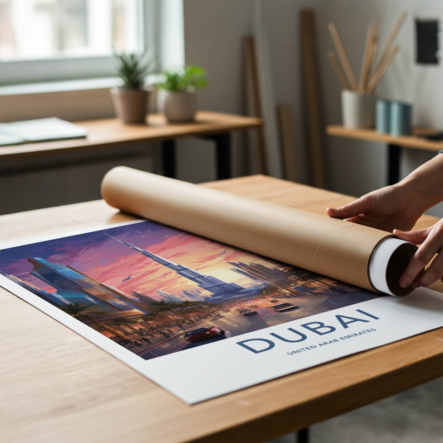 Dubai Poster - United Arab Emirates Travel Art - Burj Khalifa Cityscape Home Decor