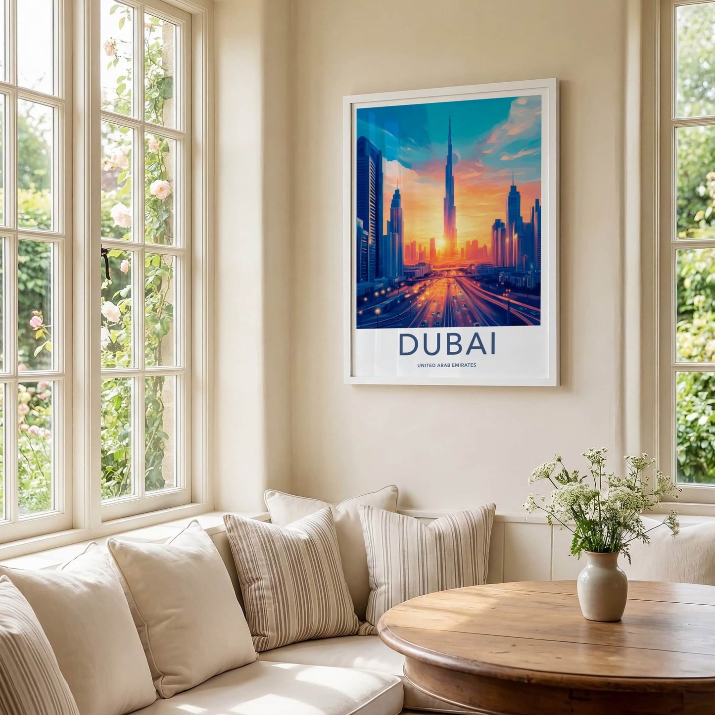 Dubai Poster - United Arab Emirates Travel Art - Cityscape Sunset Highway Home Decor