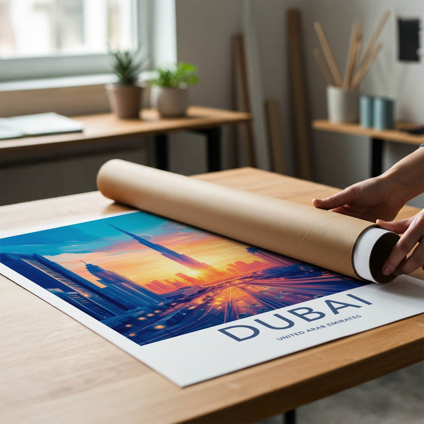 Dubai Poster - United Arab Emirates Travel Art - Cityscape Sunset Highway Home Decor