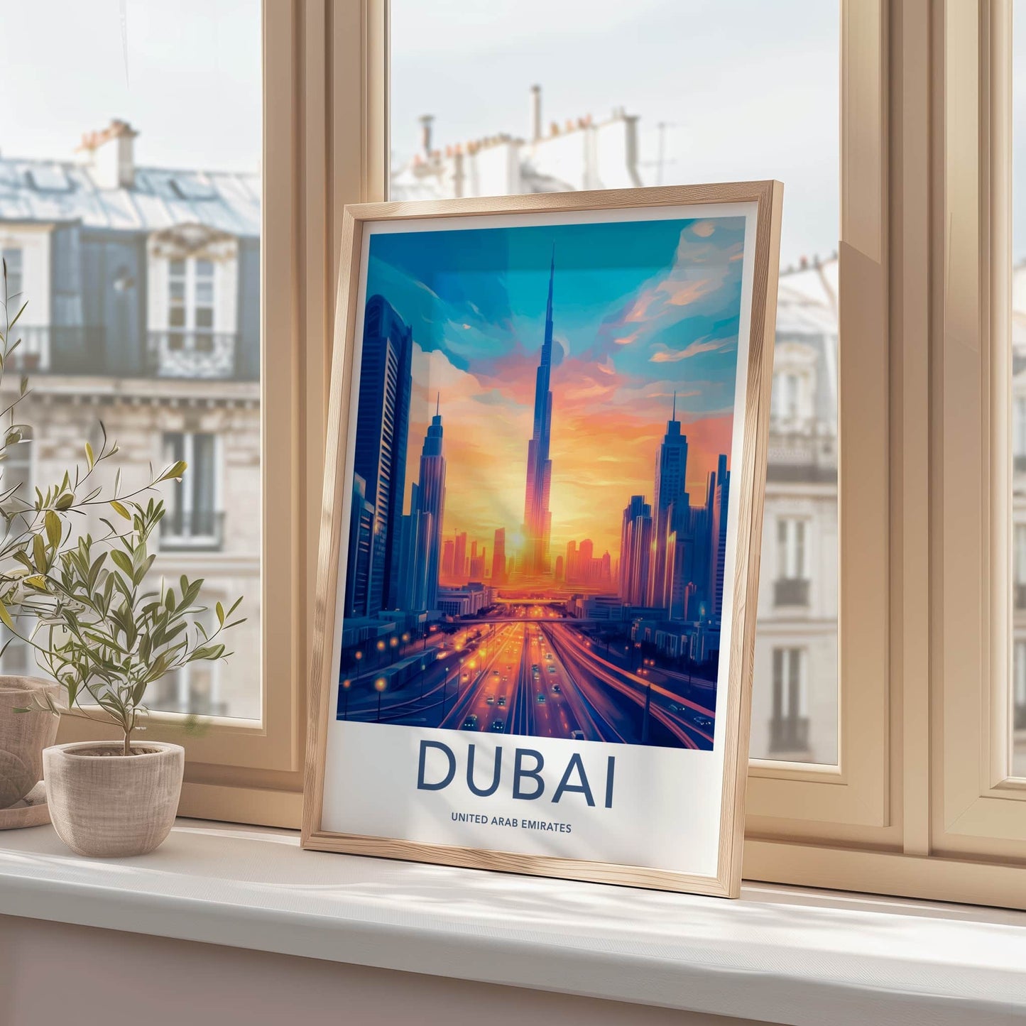 Dubai Poster - United Arab Emirates Travel Art - Cityscape Sunset Highway Home Decor