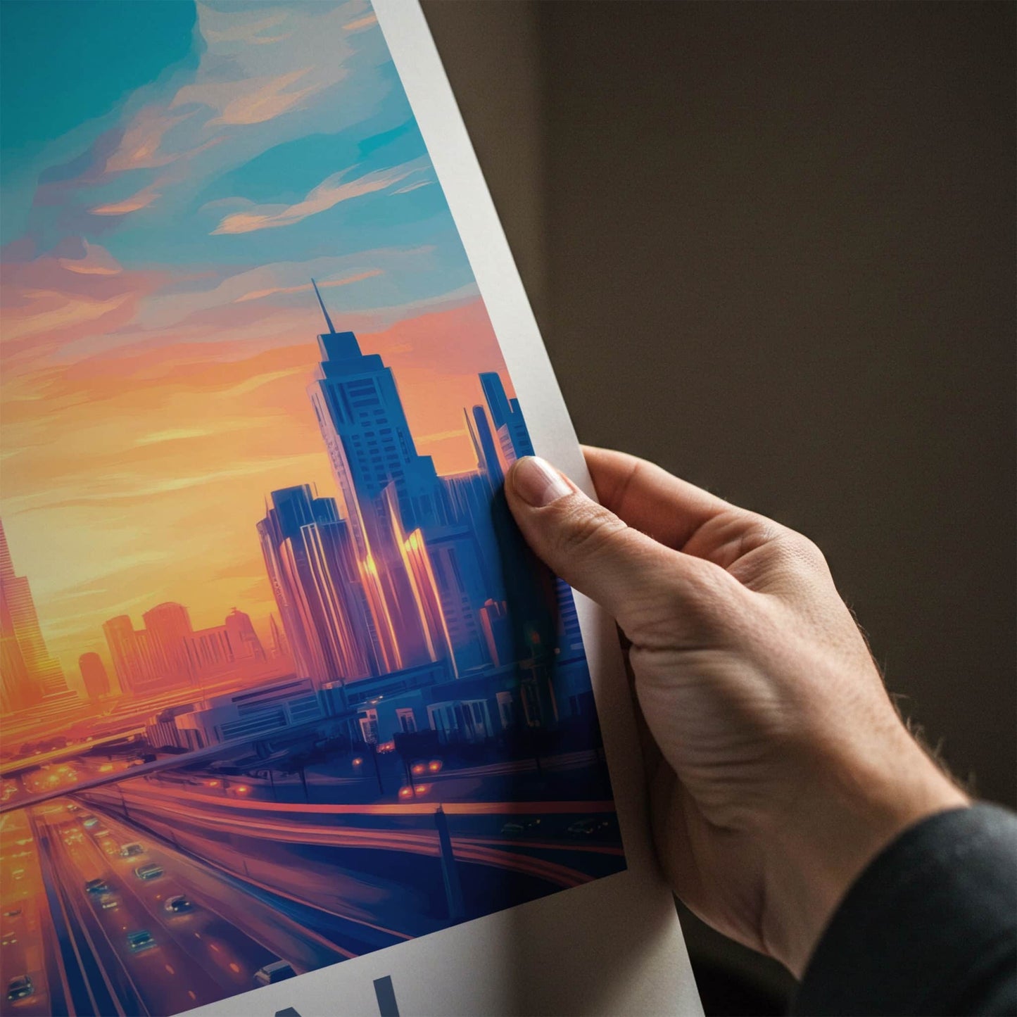 Dubai Poster - United Arab Emirates Travel Art - Cityscape Sunset Highway Home Decor