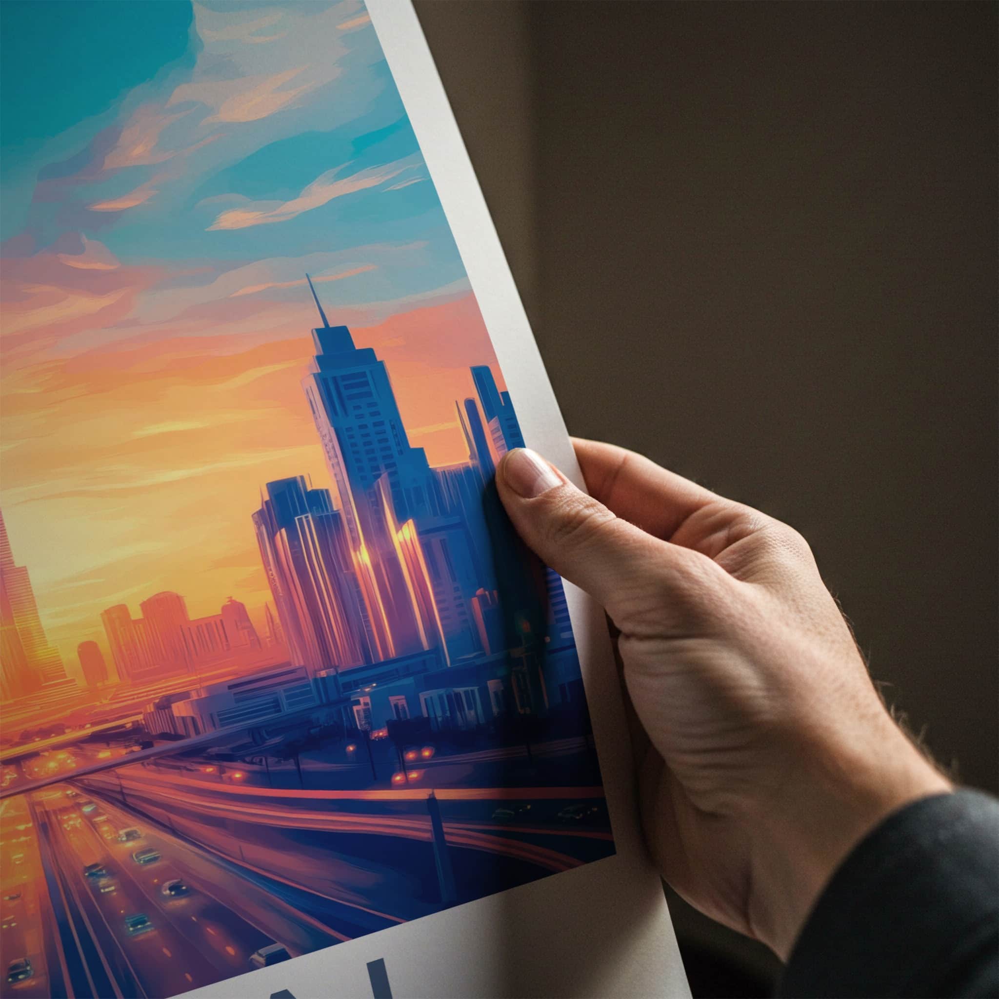 Dubai Poster - United Arab Emirates Travel Art - Cityscape Sunset Highway Home Decor