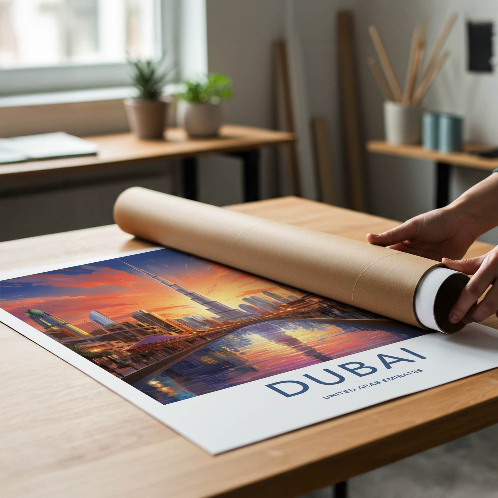 Dubai Poster - United Arab Emirates Travel Art - Modern Cityscape Glow Home Decor