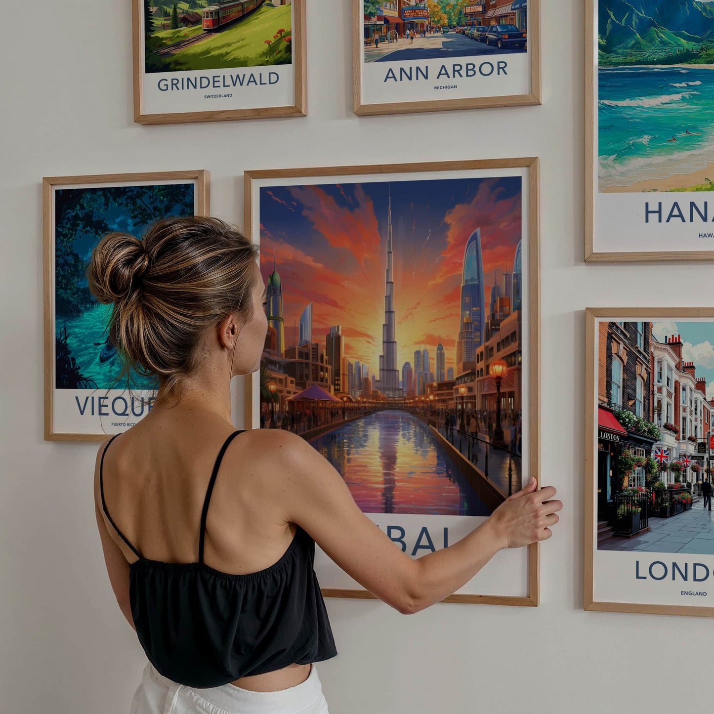 Dubai Poster - United Arab Emirates Travel Art - Modern Cityscape Glow Home Decor