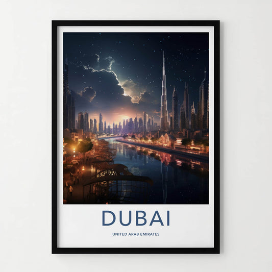 Dubai Poster - United Arab Emirates Travel Art - Night City Reflections Home Decor