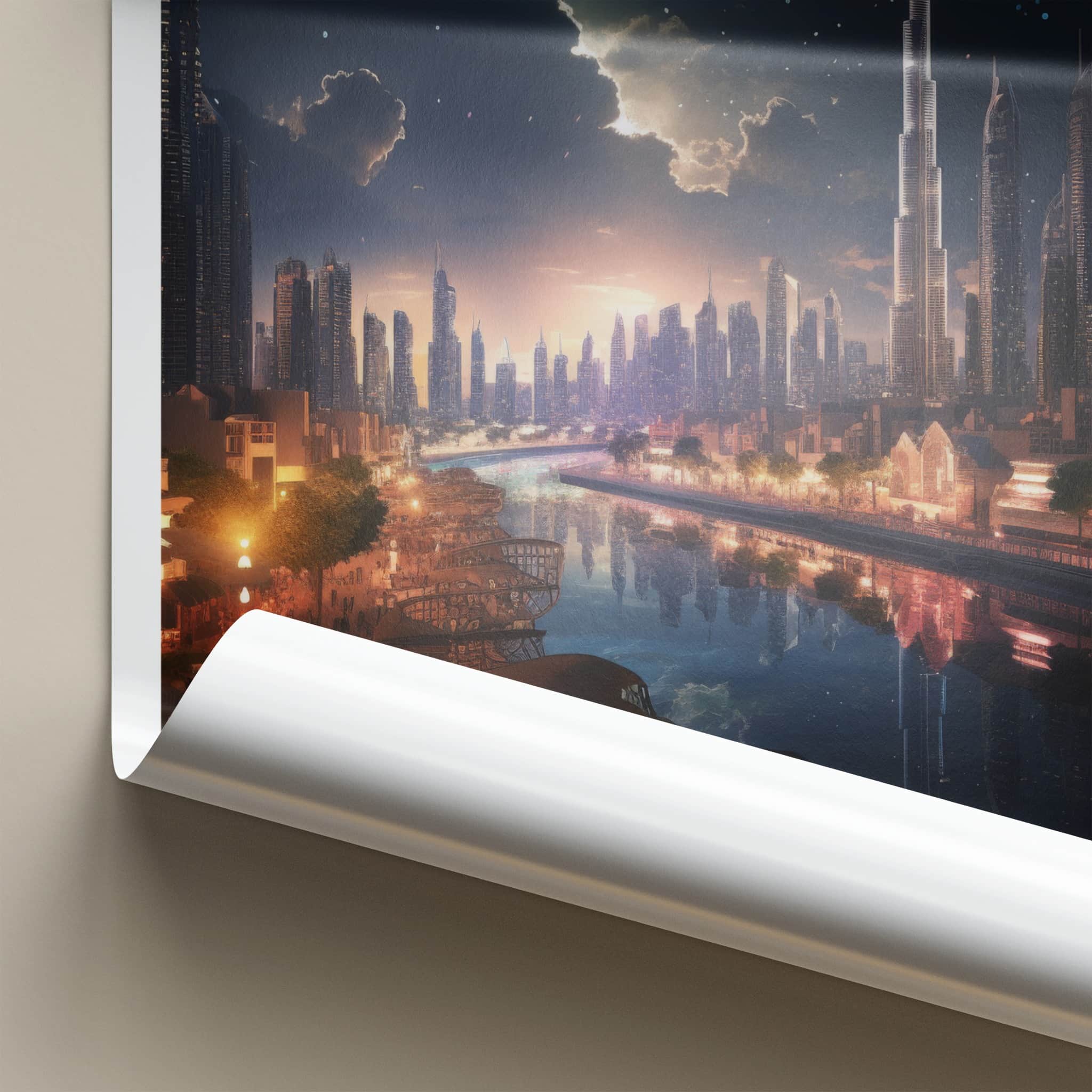 Dubai Poster - United Arab Emirates Travel Art - Night City Reflections Home Decor