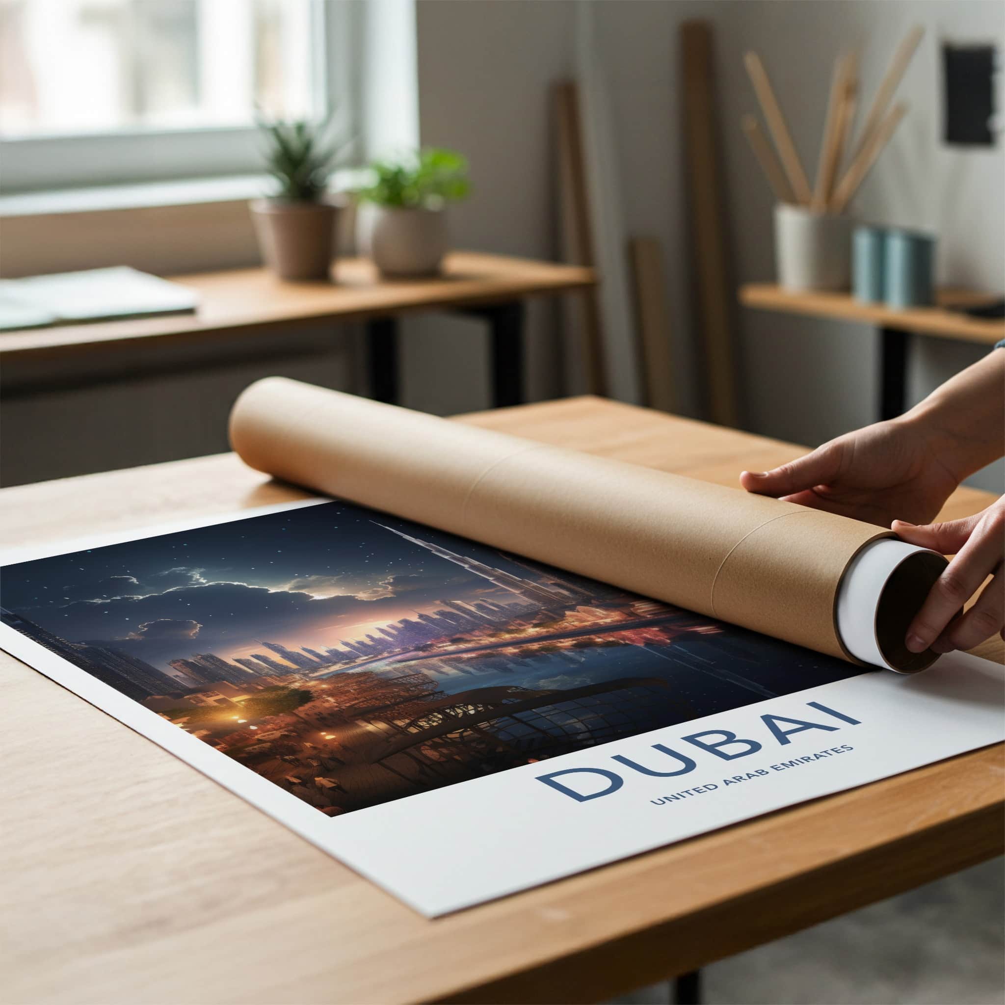 Dubai Poster - United Arab Emirates Travel Art - Night City Reflections Home Decor
