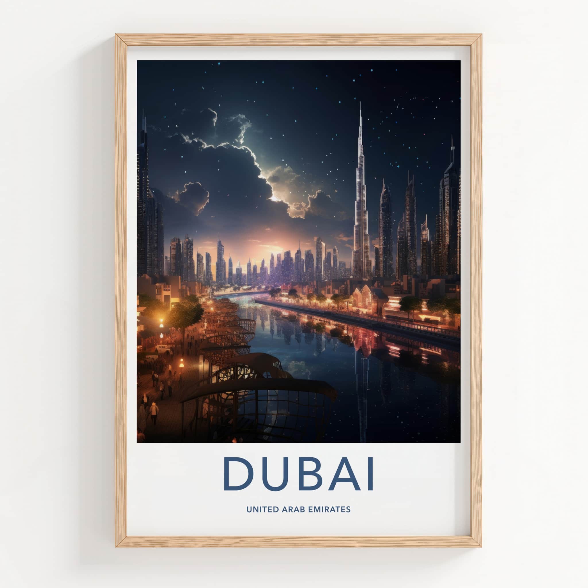 Dubai Poster - United Arab Emirates Travel Art - Night City Reflections Home Decor