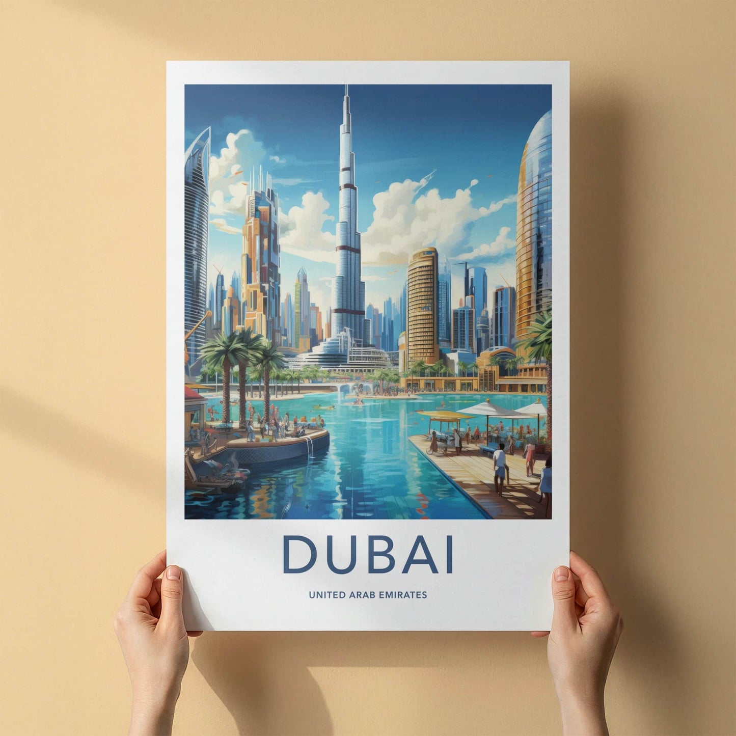 Dubai Poster - United Arab Emirates Travel Art - Skyscrapers Blue Waters Wall Decor