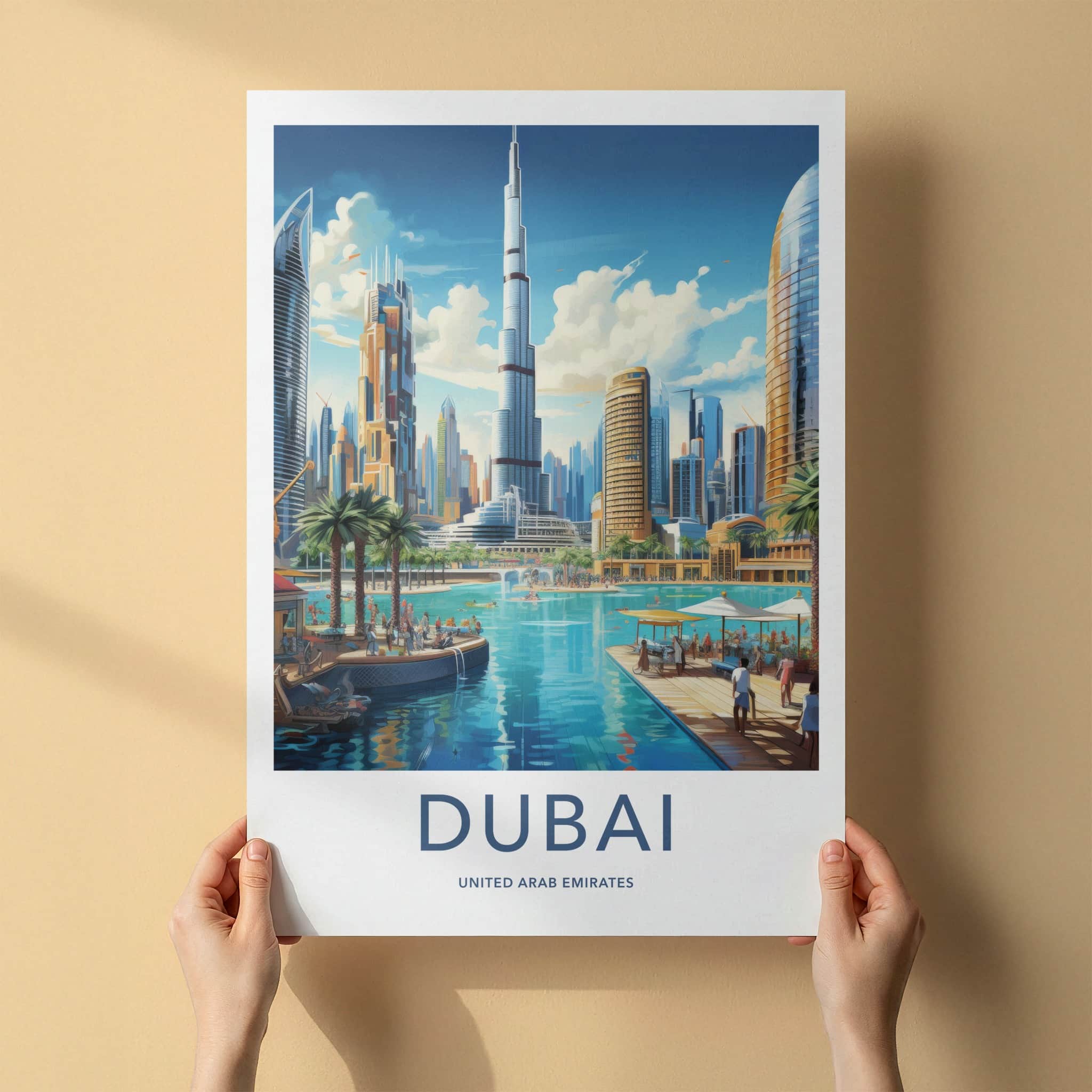 Dubai Poster - United Arab Emirates Travel Art - Skyscrapers Blue Waters Wall Decor