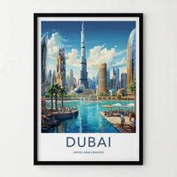 Dubai Poster - United Arab Emirates Travel Art - Skyscrapers Blue Waters Wall Decor