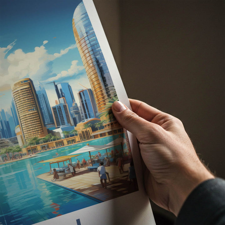 Dubai Poster - United Arab Emirates Travel Art - Skyscrapers Blue Waters Wall Decor