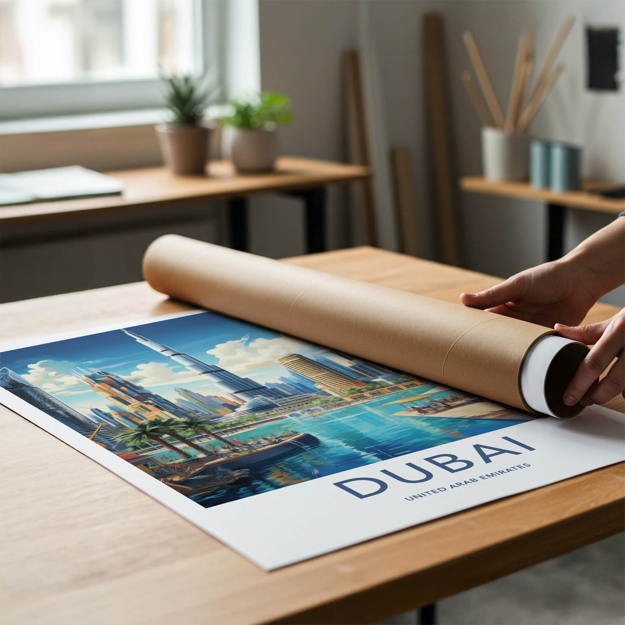 Dubai Poster - United Arab Emirates Travel Art - Skyscrapers Blue Waters Wall Decor