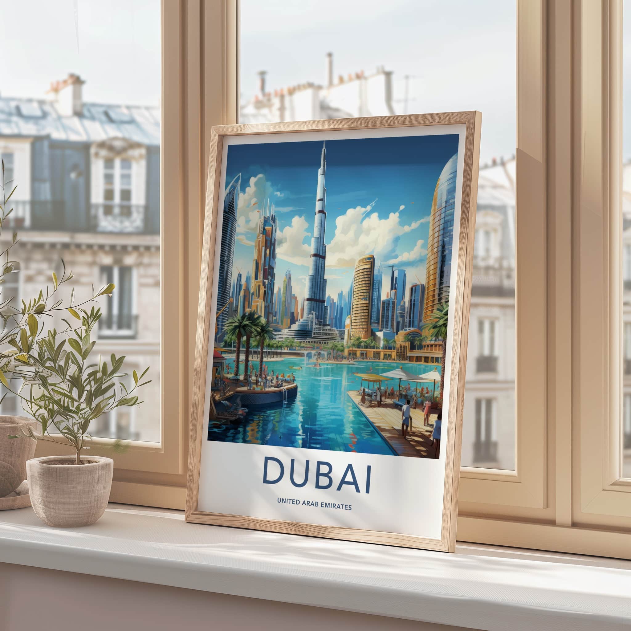 Dubai Poster - United Arab Emirates Travel Art - Skyscrapers Blue Waters Wall Decor