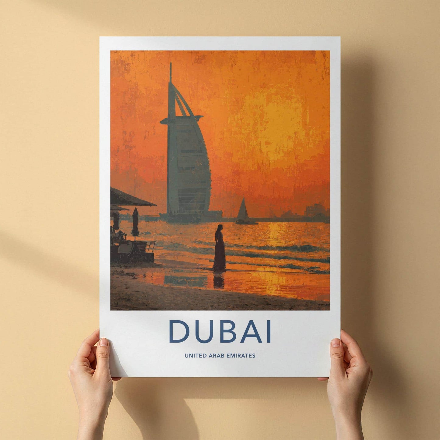 Dubai Poster - United Arab Emirates Travel Art - Sunset Beach Home Decor
