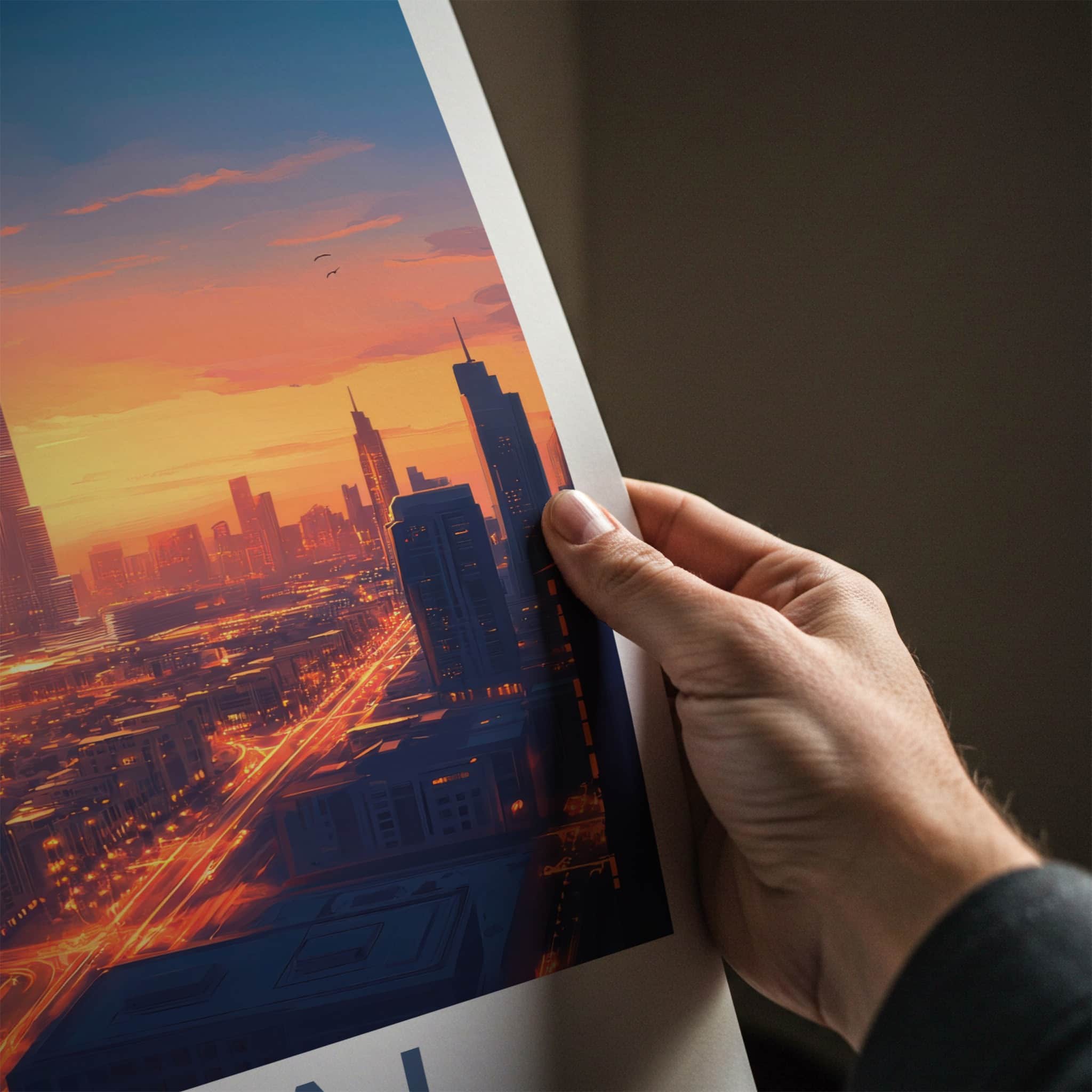 Dubai Poster - United Arab Emirates Travel Art - Sunset Cityscape View Home Decor