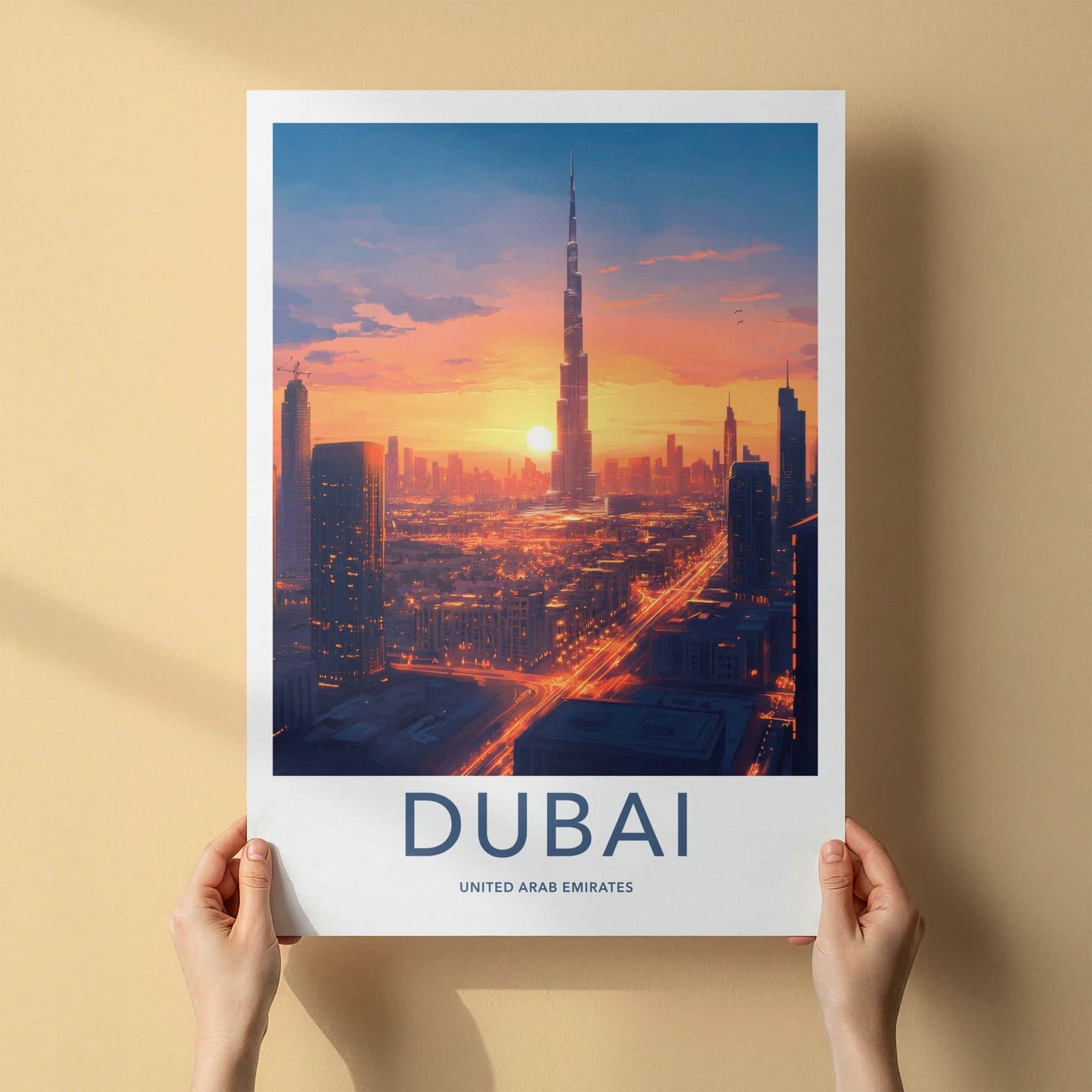 Dubai Poster - United Arab Emirates Travel Art - Sunset Cityscape View Home Decor