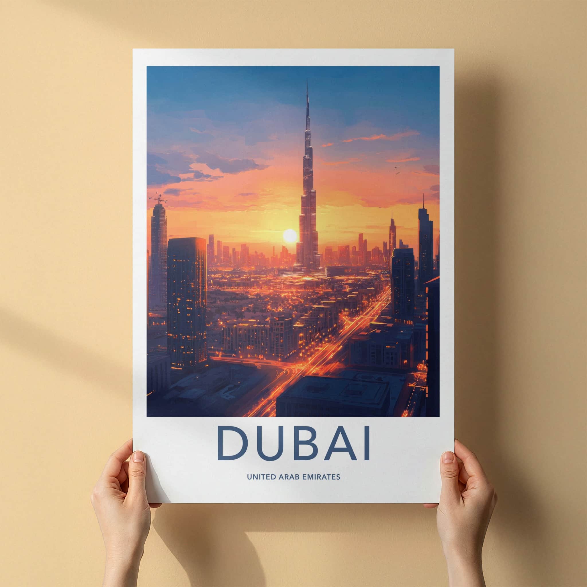 Dubai Poster - United Arab Emirates Travel Art - Sunset Cityscape View Home Decor