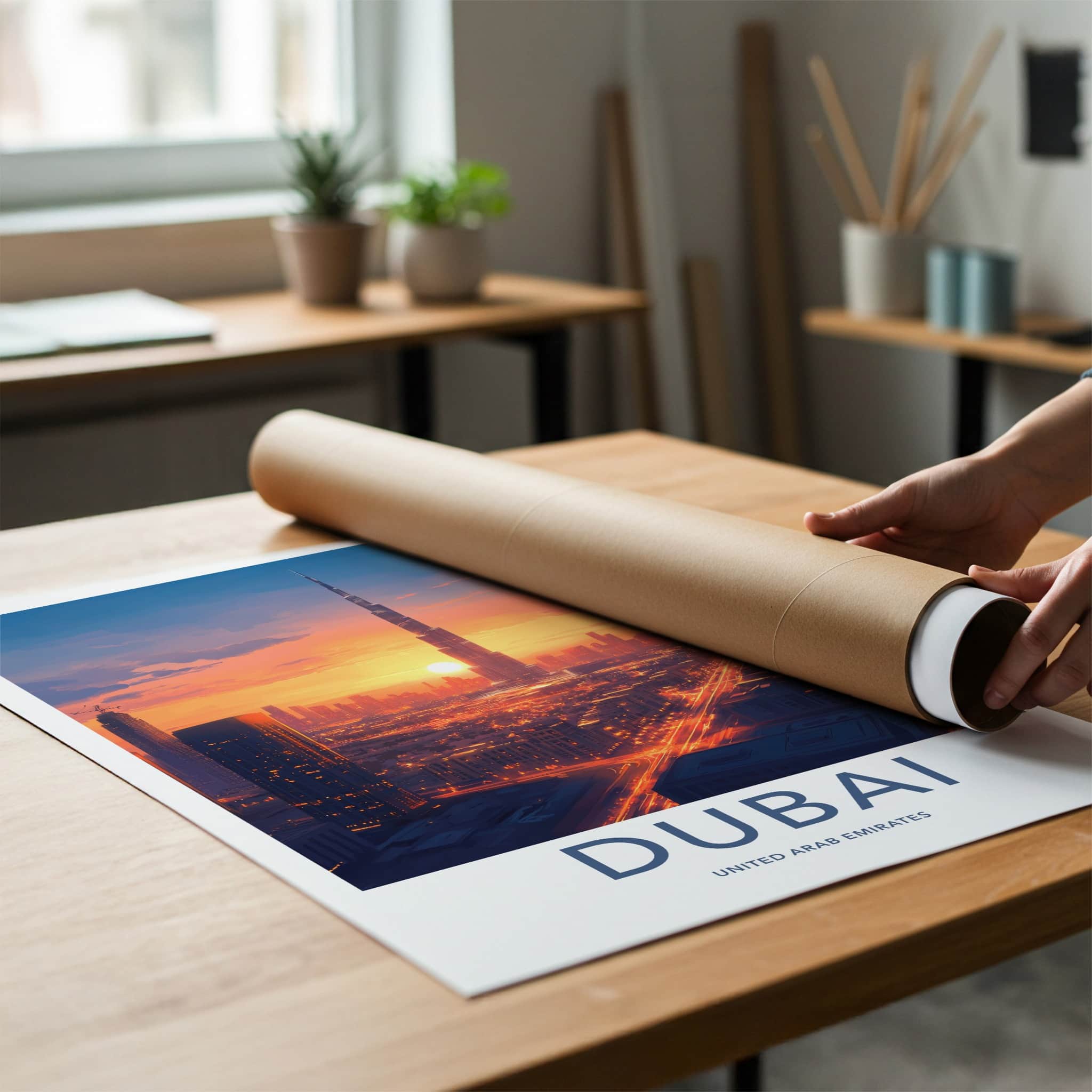 Dubai Poster - United Arab Emirates Travel Art - Sunset Cityscape View Home Decor