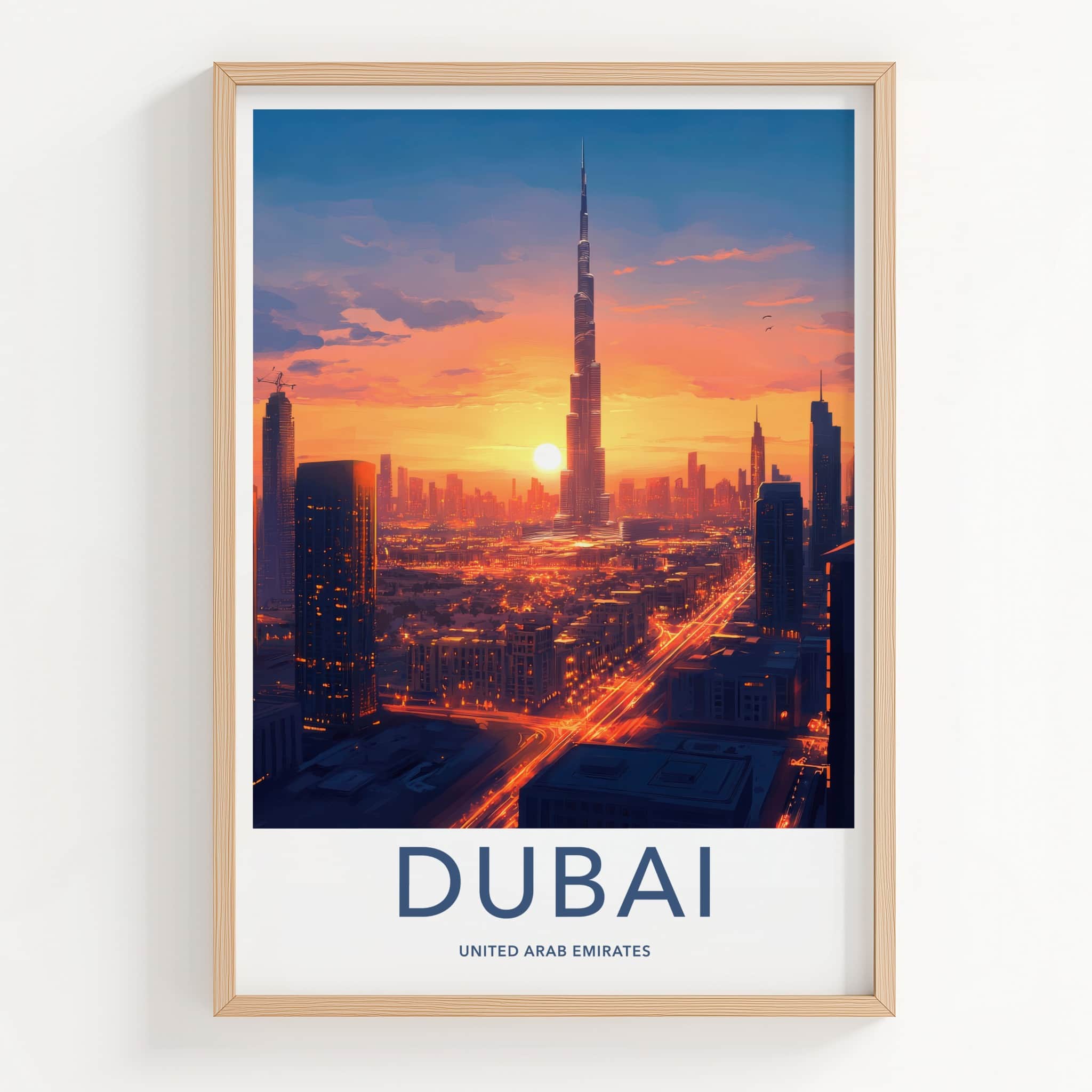 Dubai Poster - United Arab Emirates Travel Art - Sunset Cityscape View Home Decor