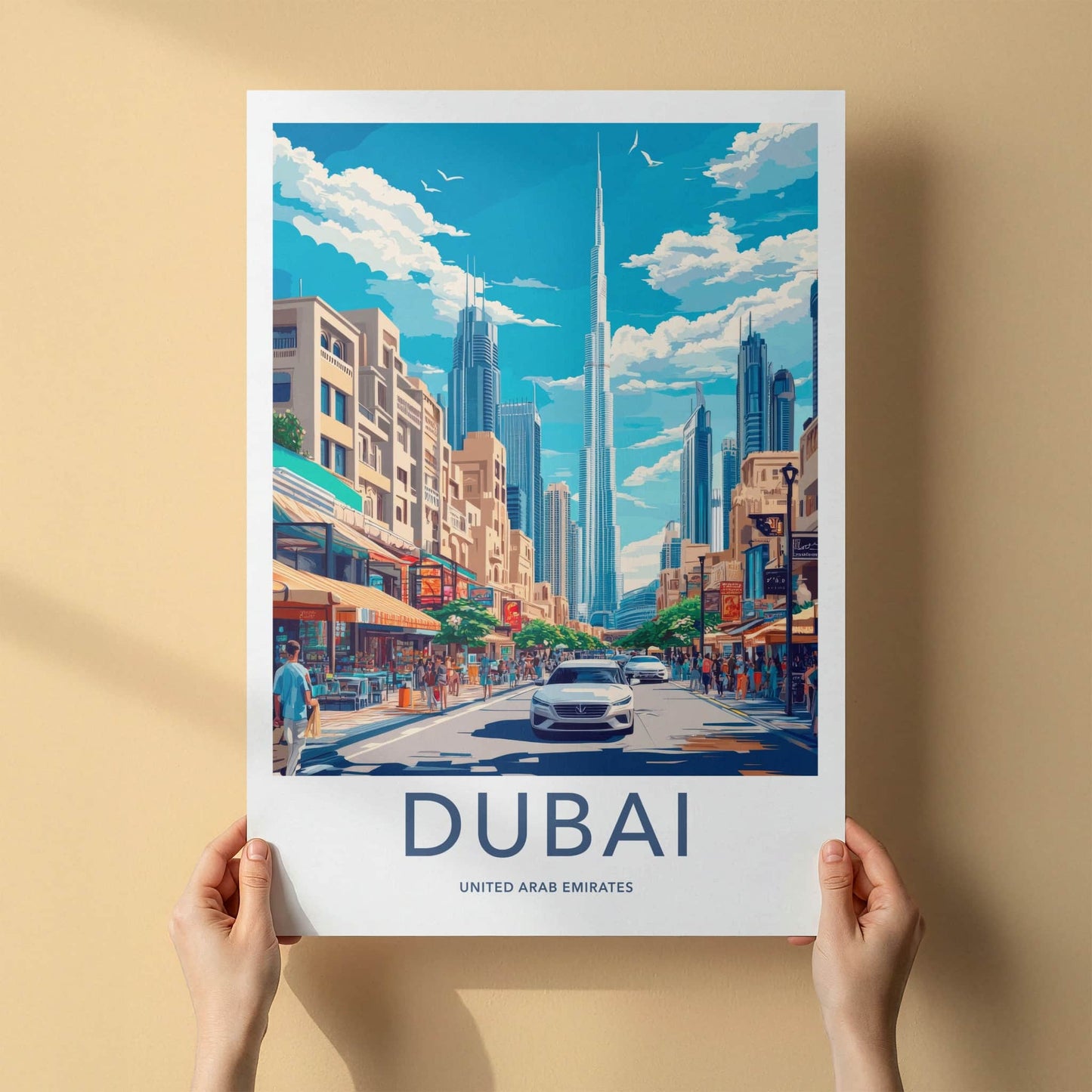 Dubai Poster - United Arab Emirates Travel Art - Vibrant Street Scene Home Decor
