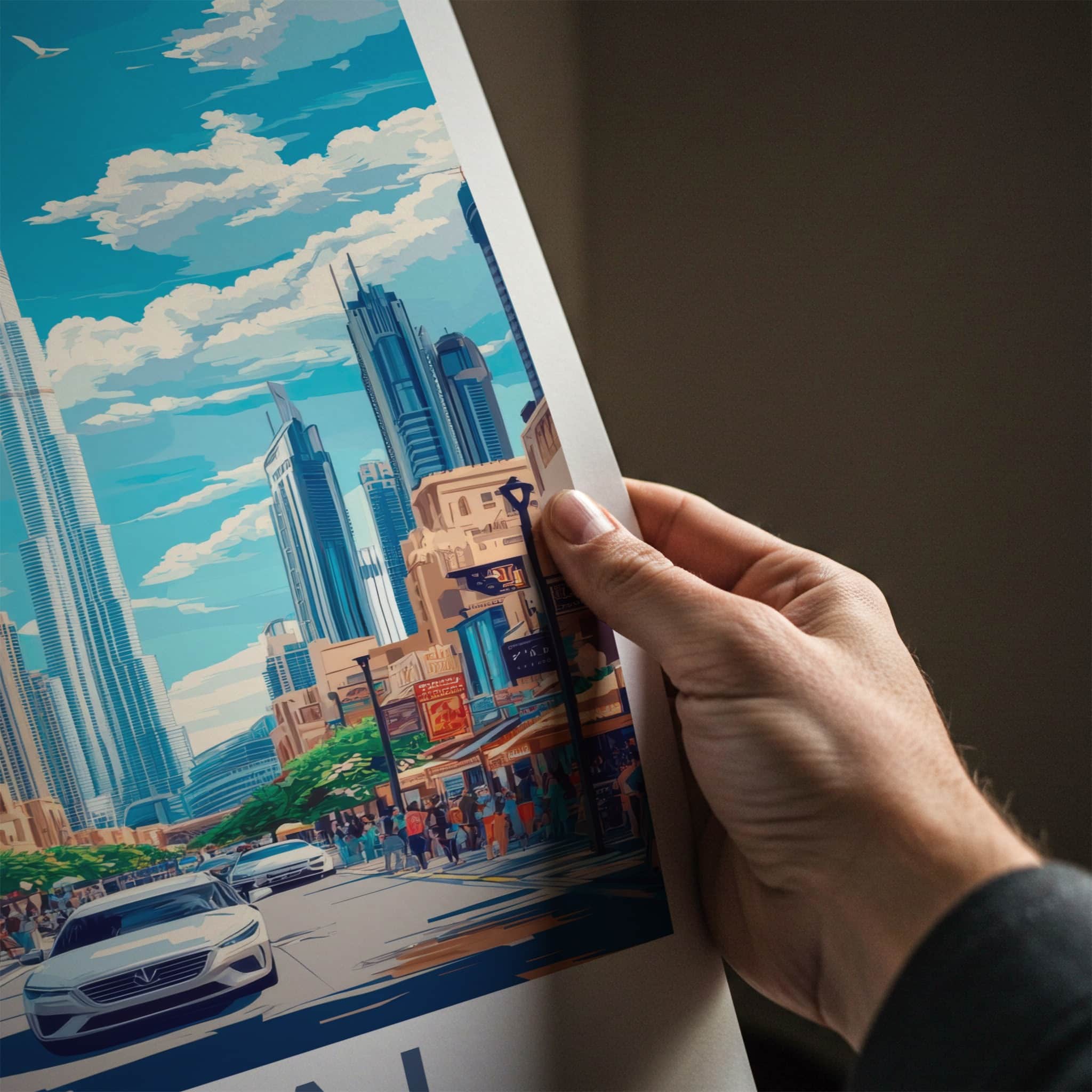 Dubai Poster - United Arab Emirates Travel Art - Vibrant Street Scene Home Decor