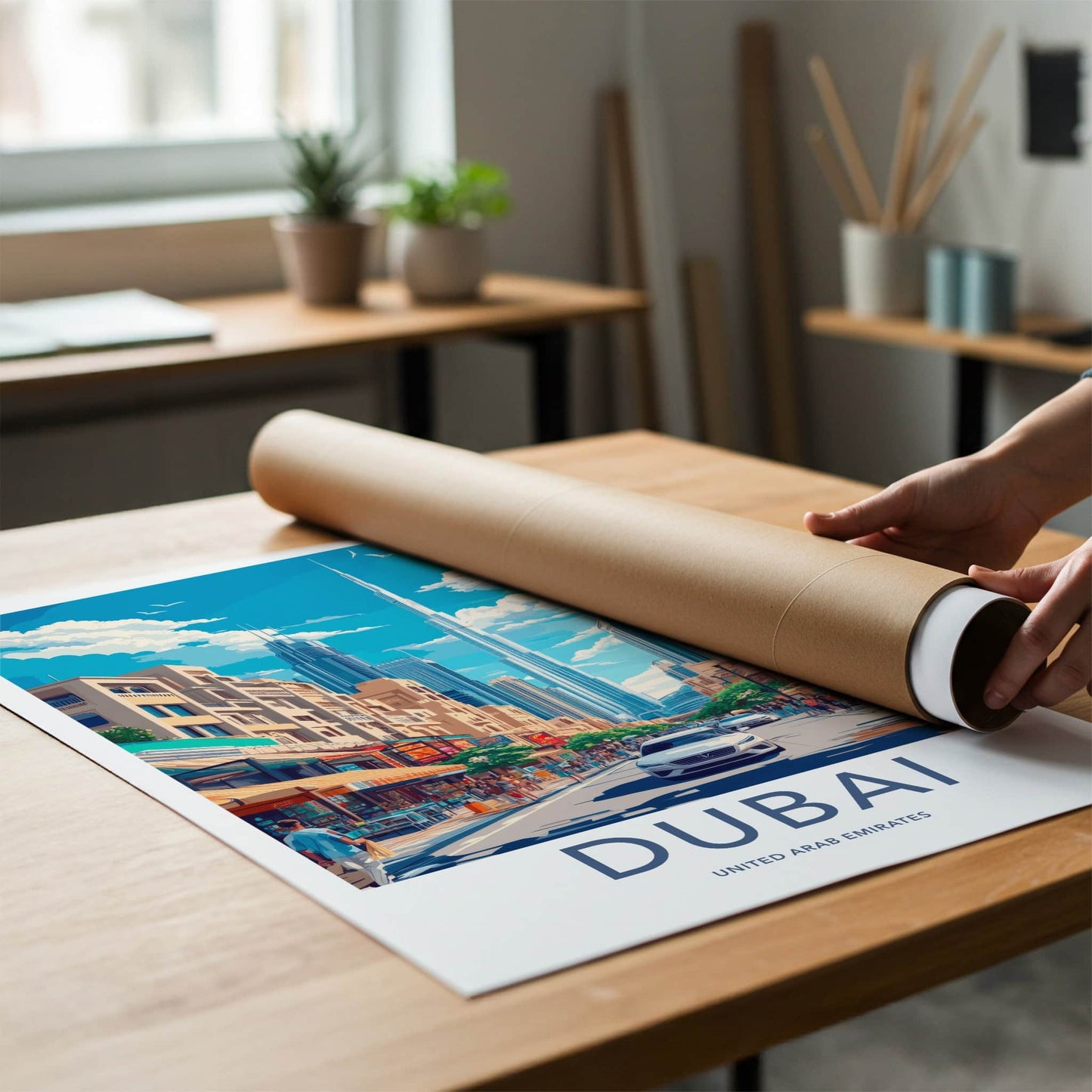 Dubai Poster - United Arab Emirates Travel Art - Vibrant Street Scene Home Decor